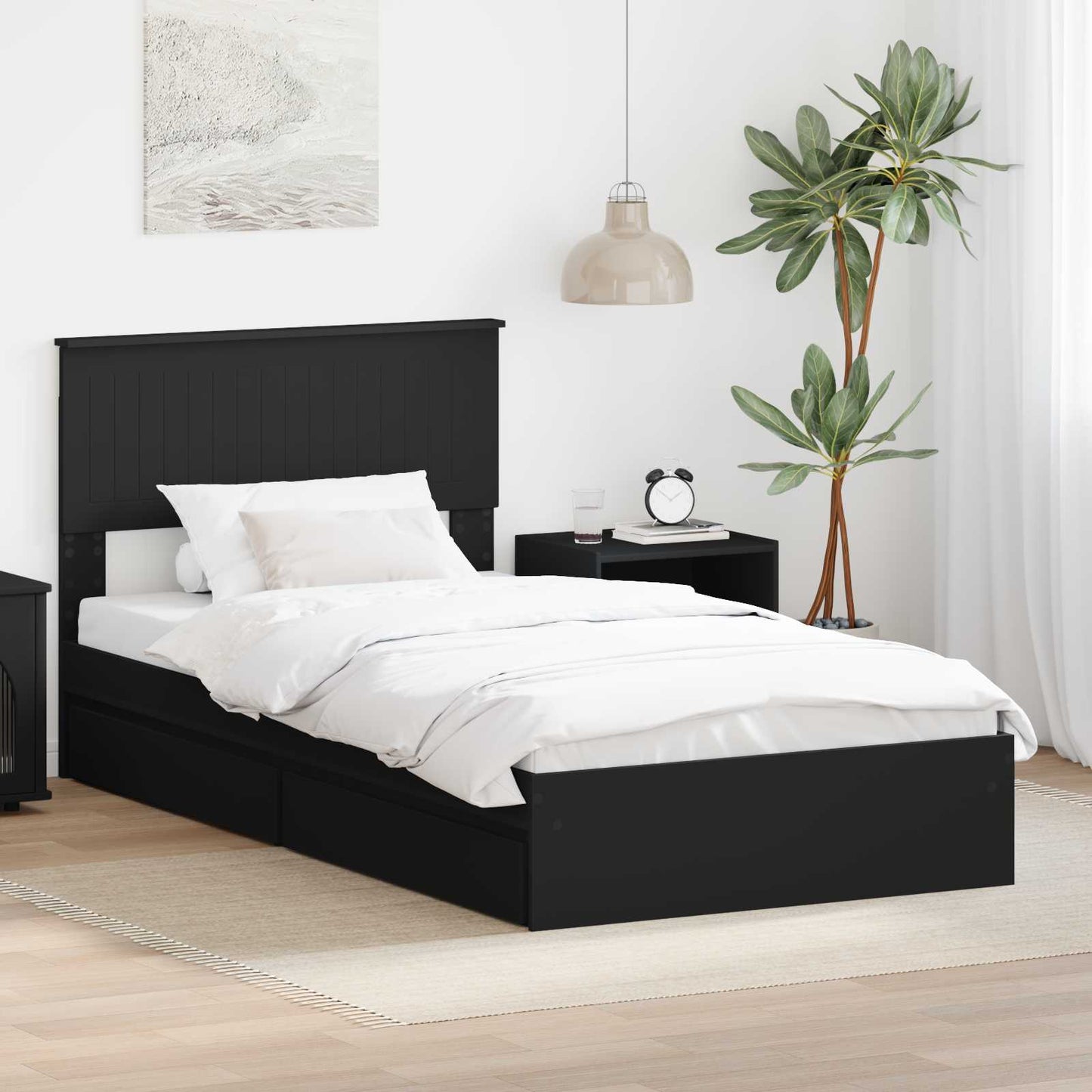 Opslag bed met hoofdeinde Zwart 100 x 200 cm Bewerkt hout is nu te koop bij PeponiXL, paradijselijk wonen!