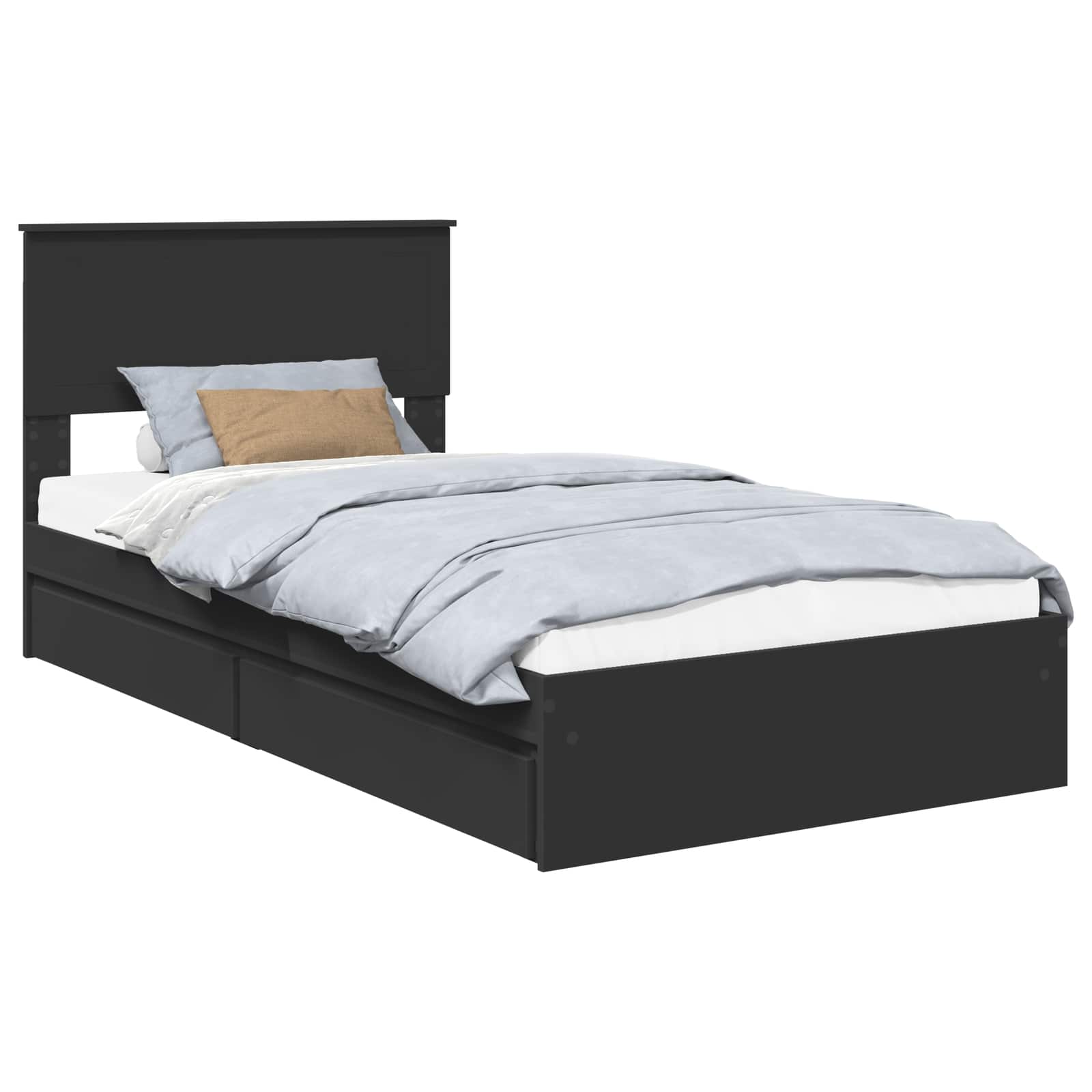 Opslag bed met hoofdeinde Zwart 100 x 200 cm Bewerkt hout is nu te koop bij PeponiXL, paradijselijk wonen!