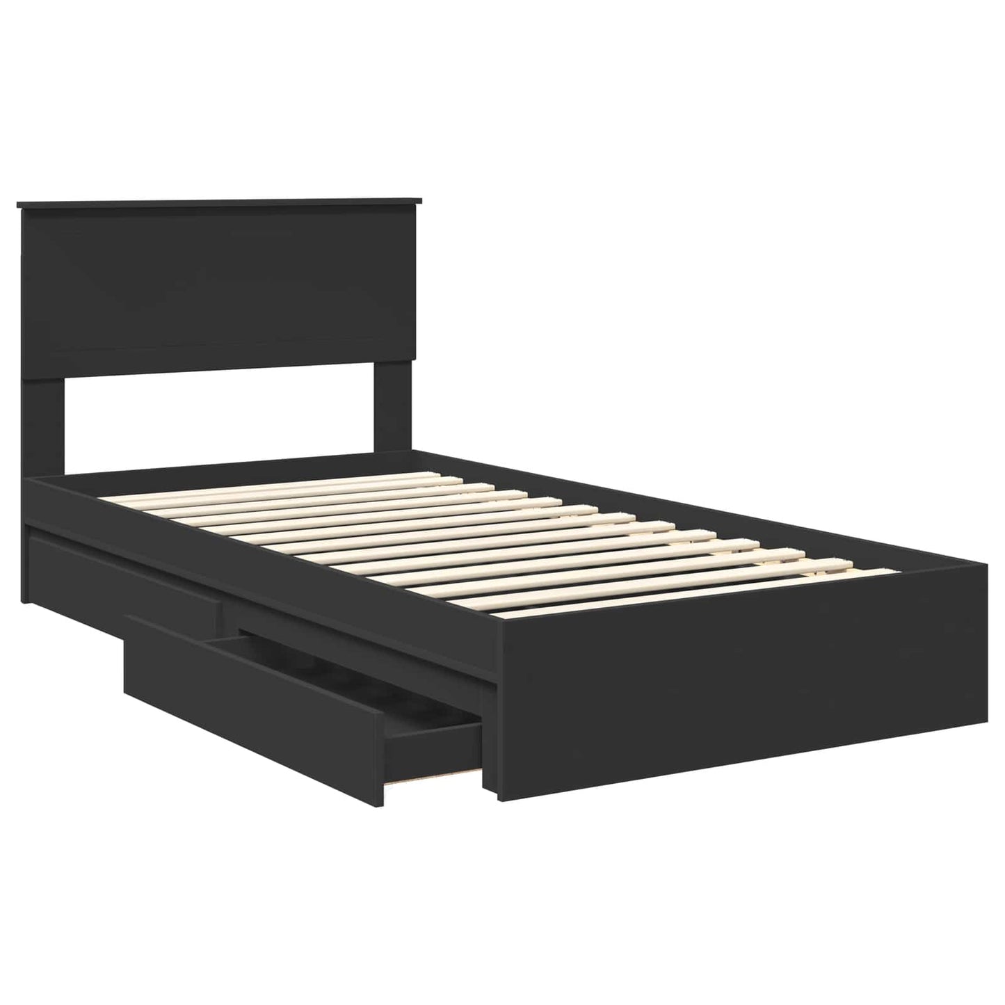 Opslag bed met hoofdeinde Zwart 100 x 200 cm Bewerkt hout is nu te koop bij PeponiXL, paradijselijk wonen!