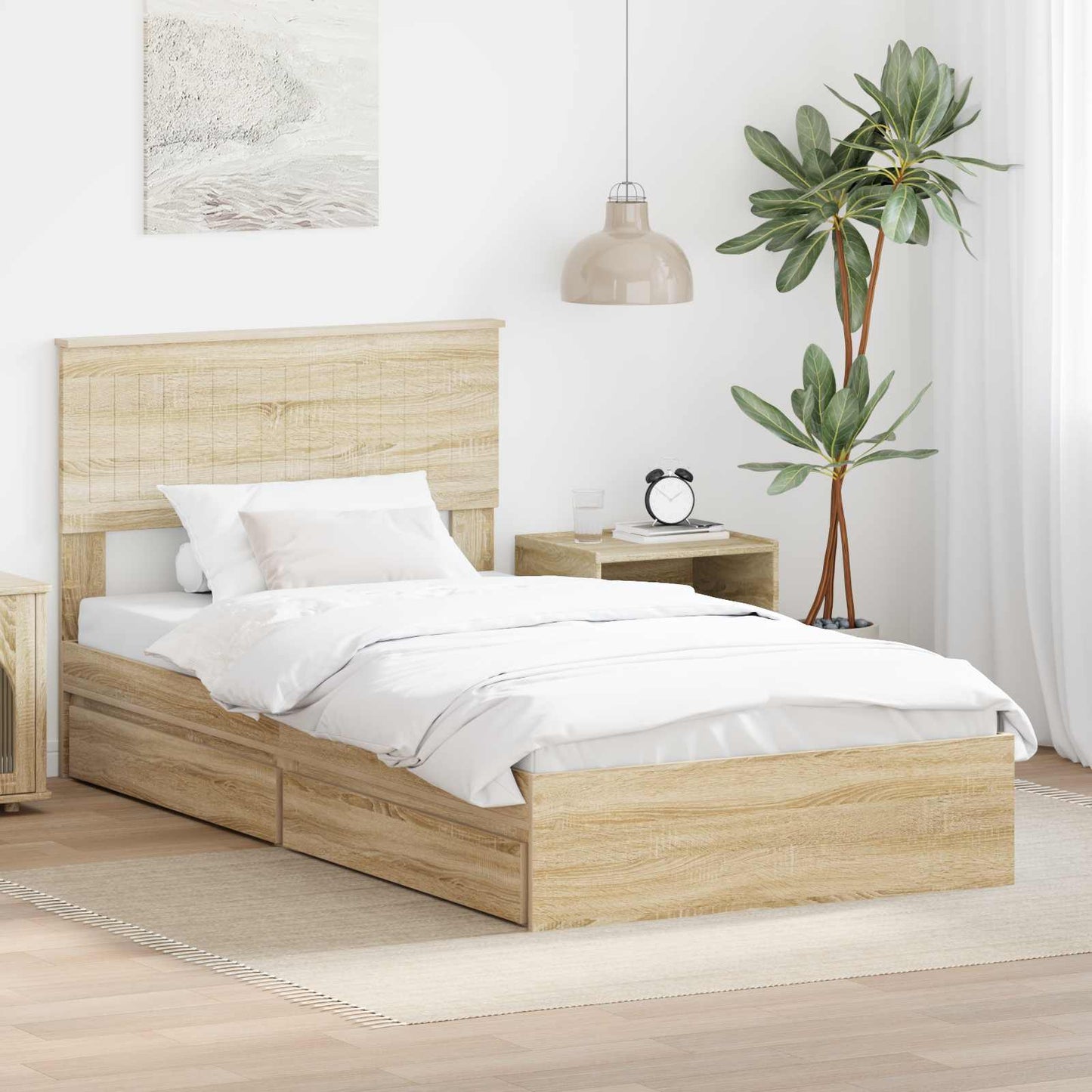 Opslag bed met lade Sonoma Eiken 100 x 200 cm Bewerkt hout is nu te koop bij PeponiXL, paradijselijk wonen!