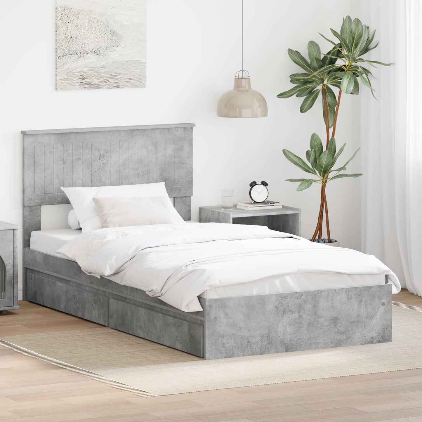 Opslag bed met hoofdeinde Beton Grijs 100 x 200 cm Bewerkt hout is nu te koop bij PeponiXL, paradijselijk wonen!