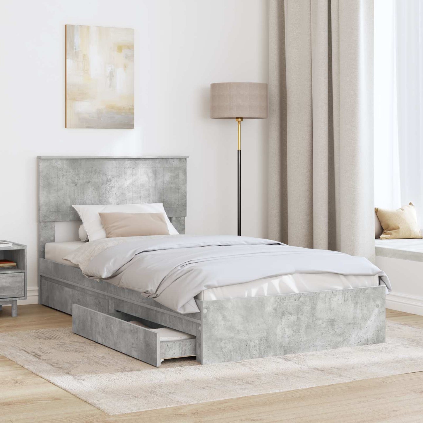 Opslag bed met hoofdeinde Beton Grijs 100 x 200 cm Bewerkt hout is nu te koop bij PeponiXL, paradijselijk wonen!