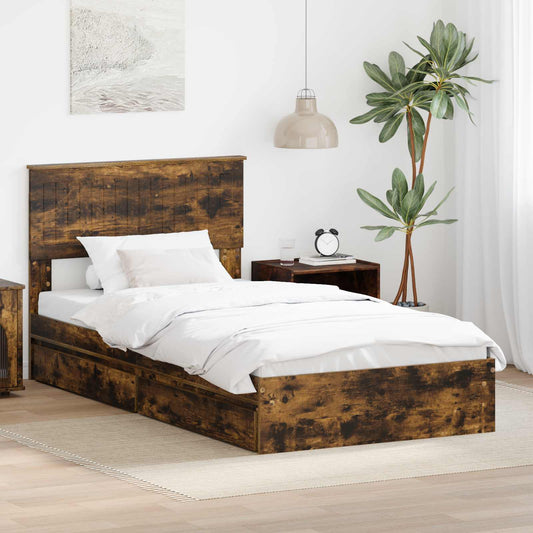 Opslag bed met lade Gerookt eiken 100 x 200 cm Bewerkt hout is nu te koop bij PeponiXL, paradijselijk wonen!