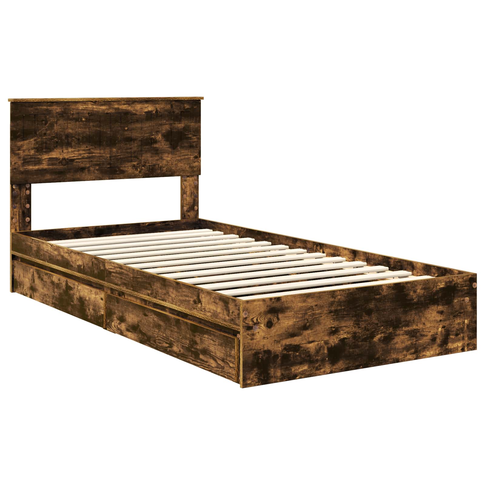 Opslag bed met lade Gerookt eiken 100 x 200 cm Bewerkt hout is nu te koop bij PeponiXL, paradijselijk wonen!