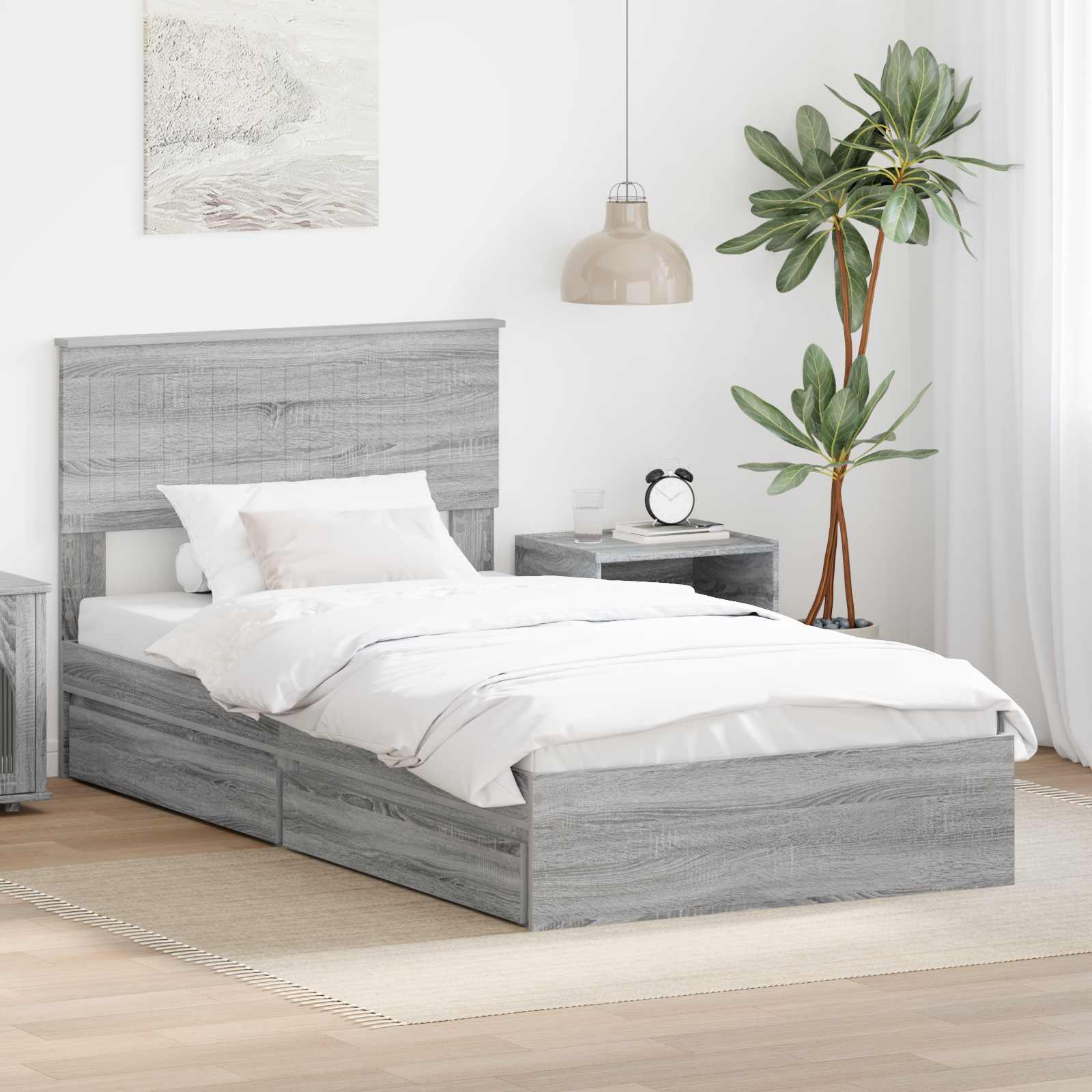 Opslag bed met lade Grijs Sonoma 100 x 200 cm Bewerkt hout is nu te koop bij PeponiXL, paradijselijk wonen!