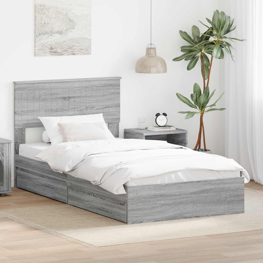 Opslag bed met lade Grijs Sonoma 100 x 200 cm Bewerkt hout is nu te koop bij PeponiXL, paradijselijk wonen!