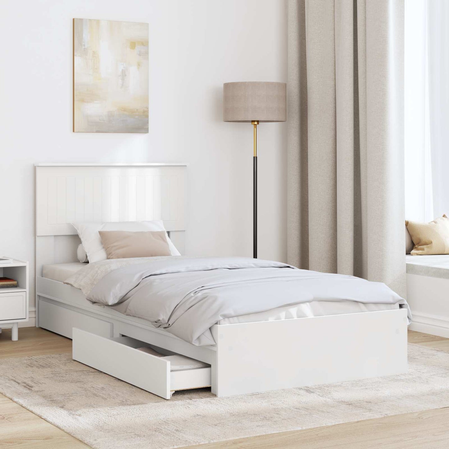 Opslag bed met hoofdeinde met lade Wit 90 x 200 cm Bewerkt hout is nu te koop bij PeponiXL, paradijselijk wonen!