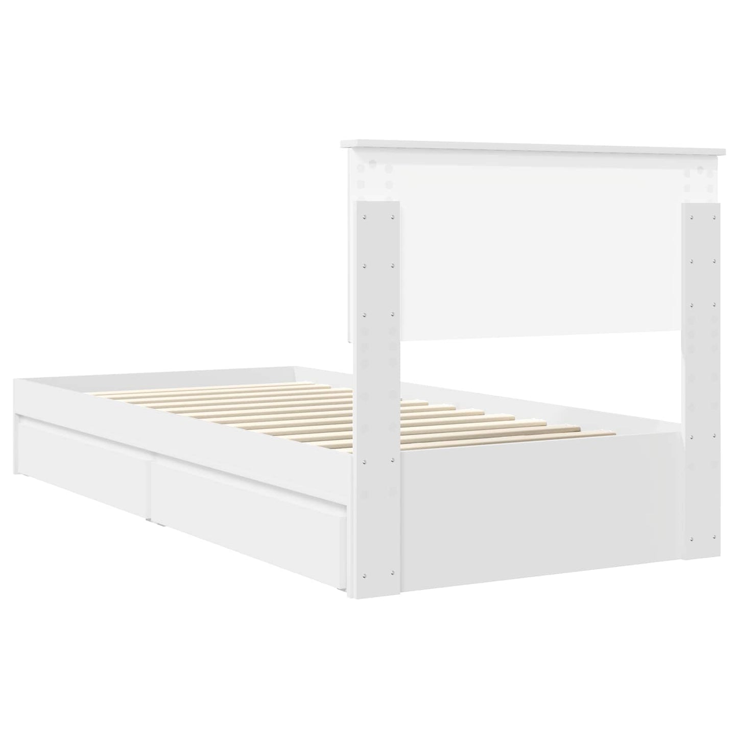 Opslag bed met hoofdeinde met lade Wit 90 x 200 cm Bewerkt hout is nu te koop bij PeponiXL, paradijselijk wonen!