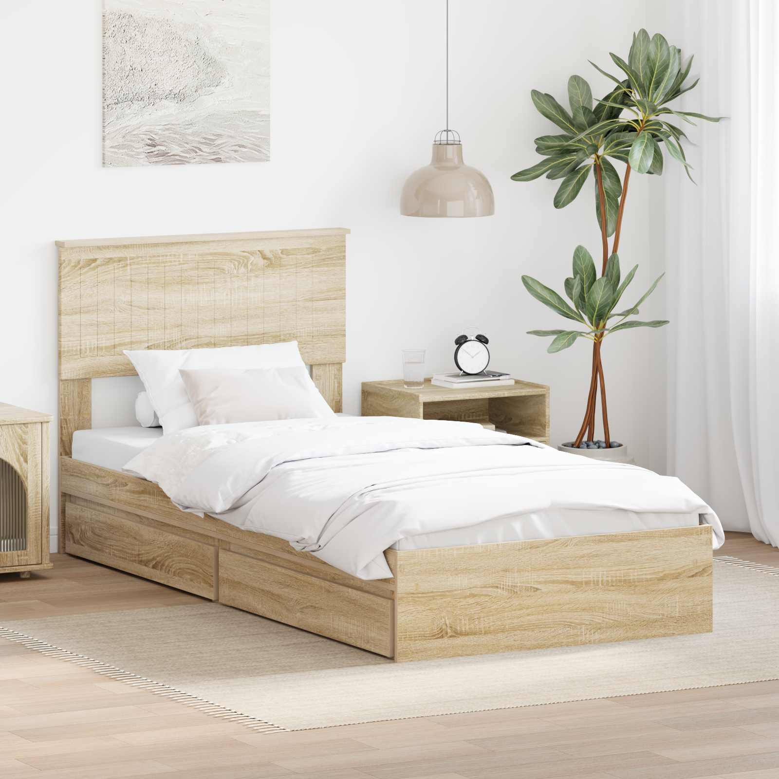 Opslag bed met hoofdeinde Sonoma Eiken 90 x 200 cm Bewerkt hout is nu te koop bij PeponiXL, paradijselijk wonen!