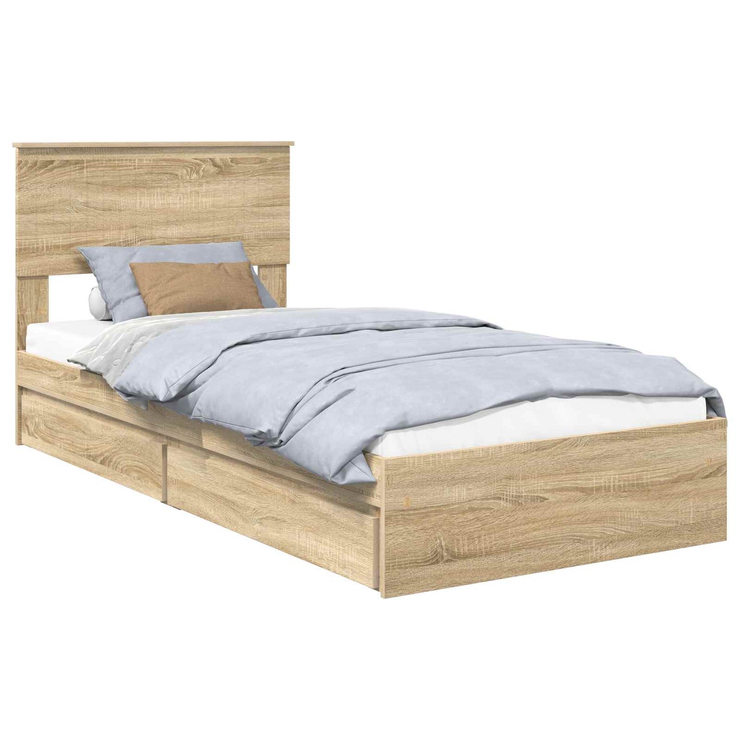 Opslag bed met hoofdeinde Sonoma Eiken 90 x 200 cm Bewerkt hout is nu te koop bij PeponiXL, paradijselijk wonen!