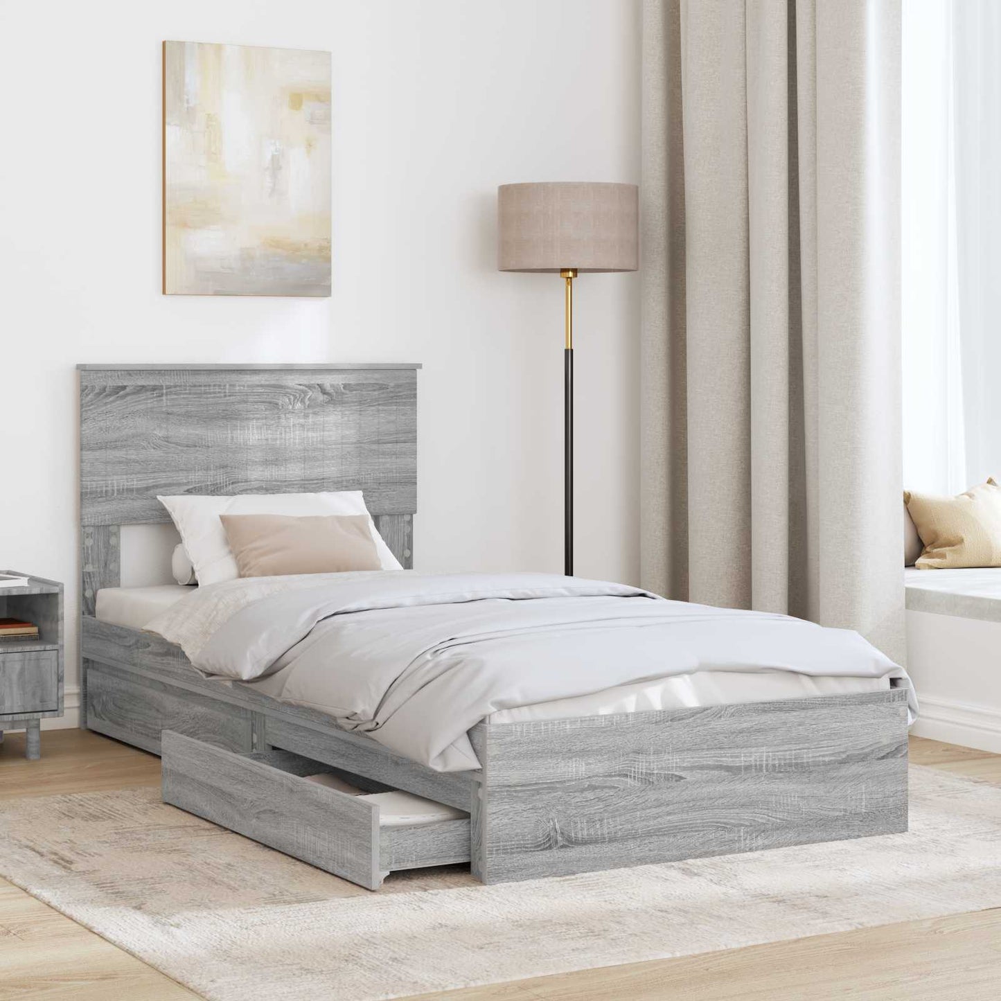 Opslag bed met hoofdeinde Grijs Sonoma 90 x 200 cm Bewerkt hout is nu te koop bij PeponiXL, paradijselijk wonen!