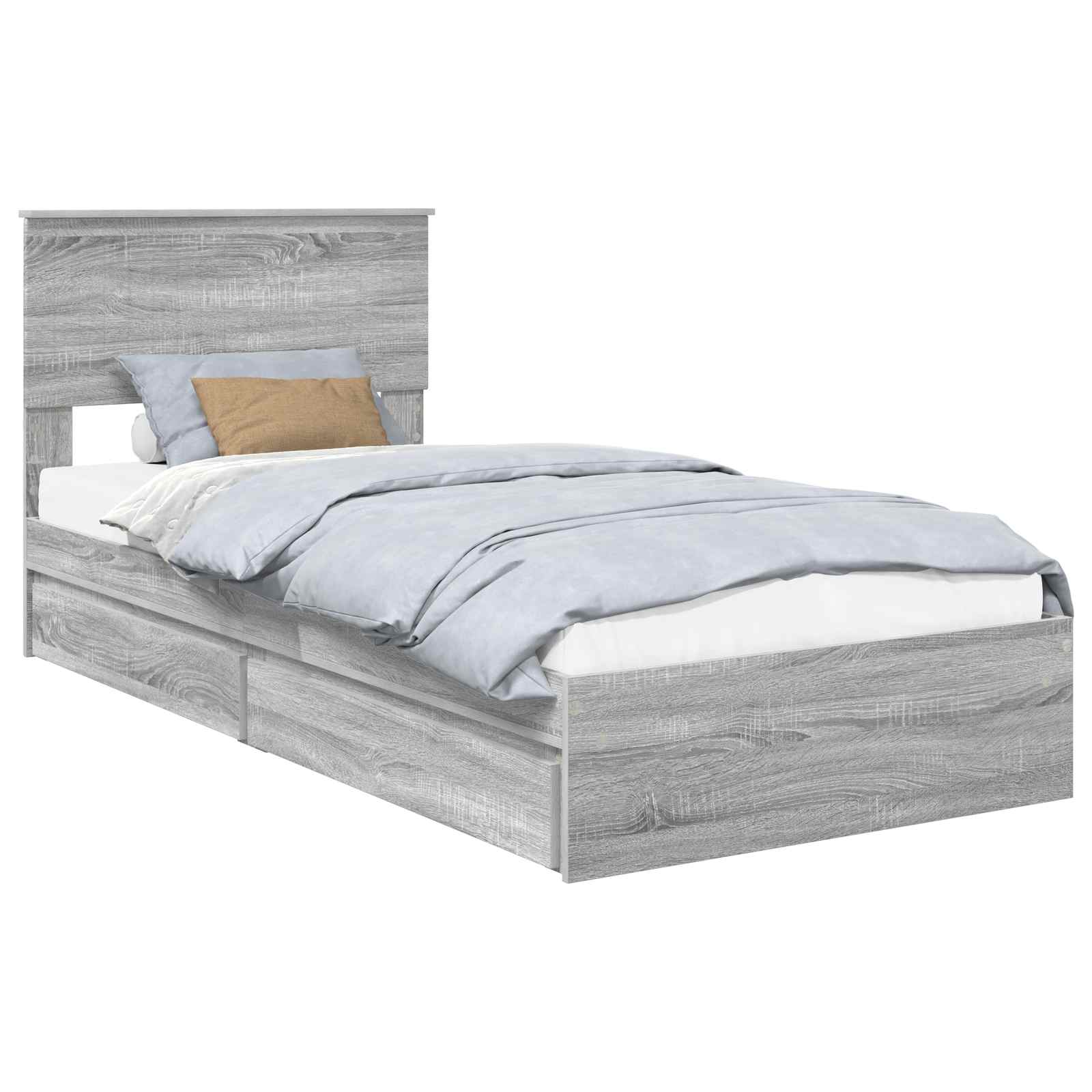 Opslag bed met hoofdeinde Grijs Sonoma 90 x 200 cm Bewerkt hout is nu te koop bij PeponiXL, paradijselijk wonen!