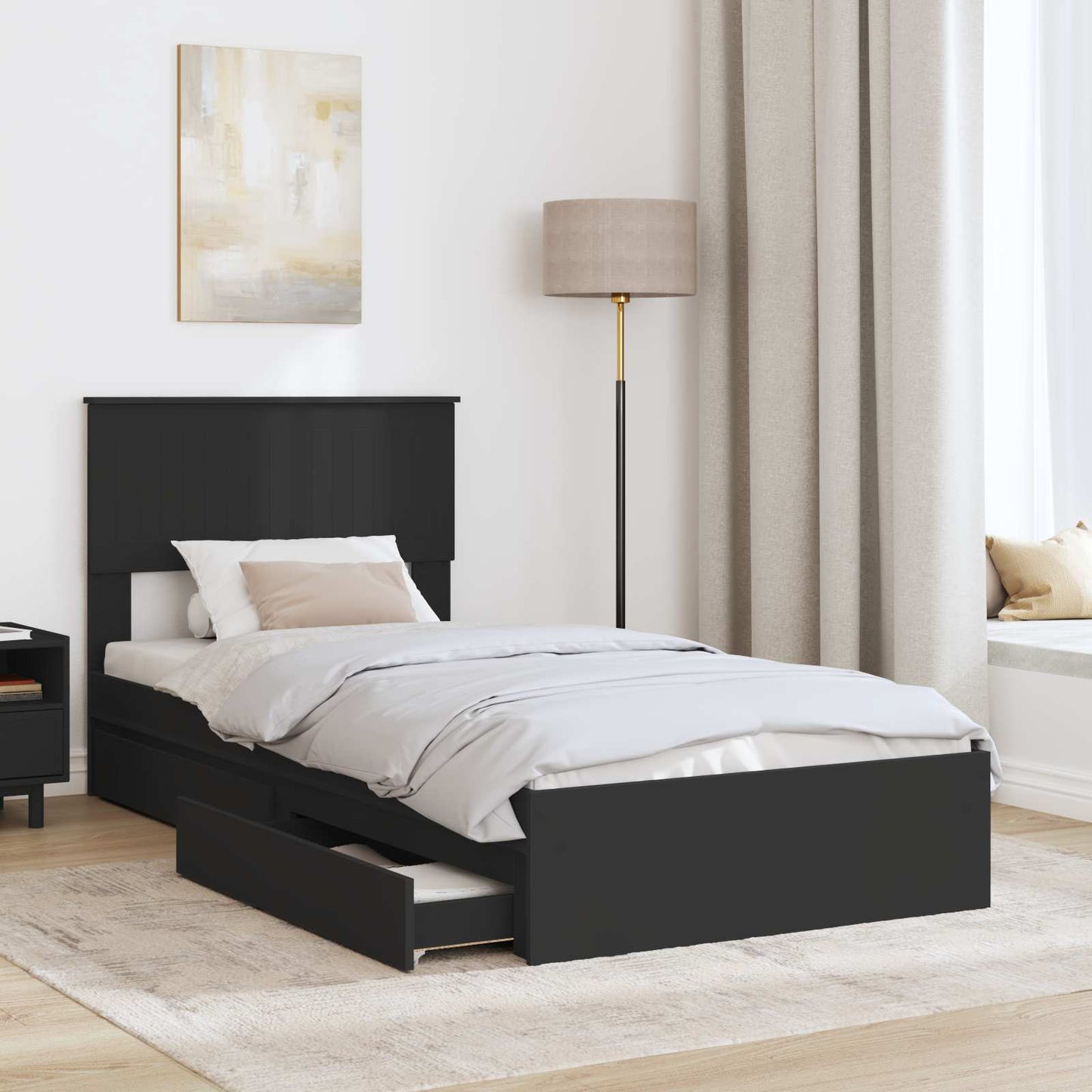 Opslag bed met hoofdeinde Zwart 90 x 190 cm Bewerkt hout is nu te koop bij PeponiXL, paradijselijk wonen!