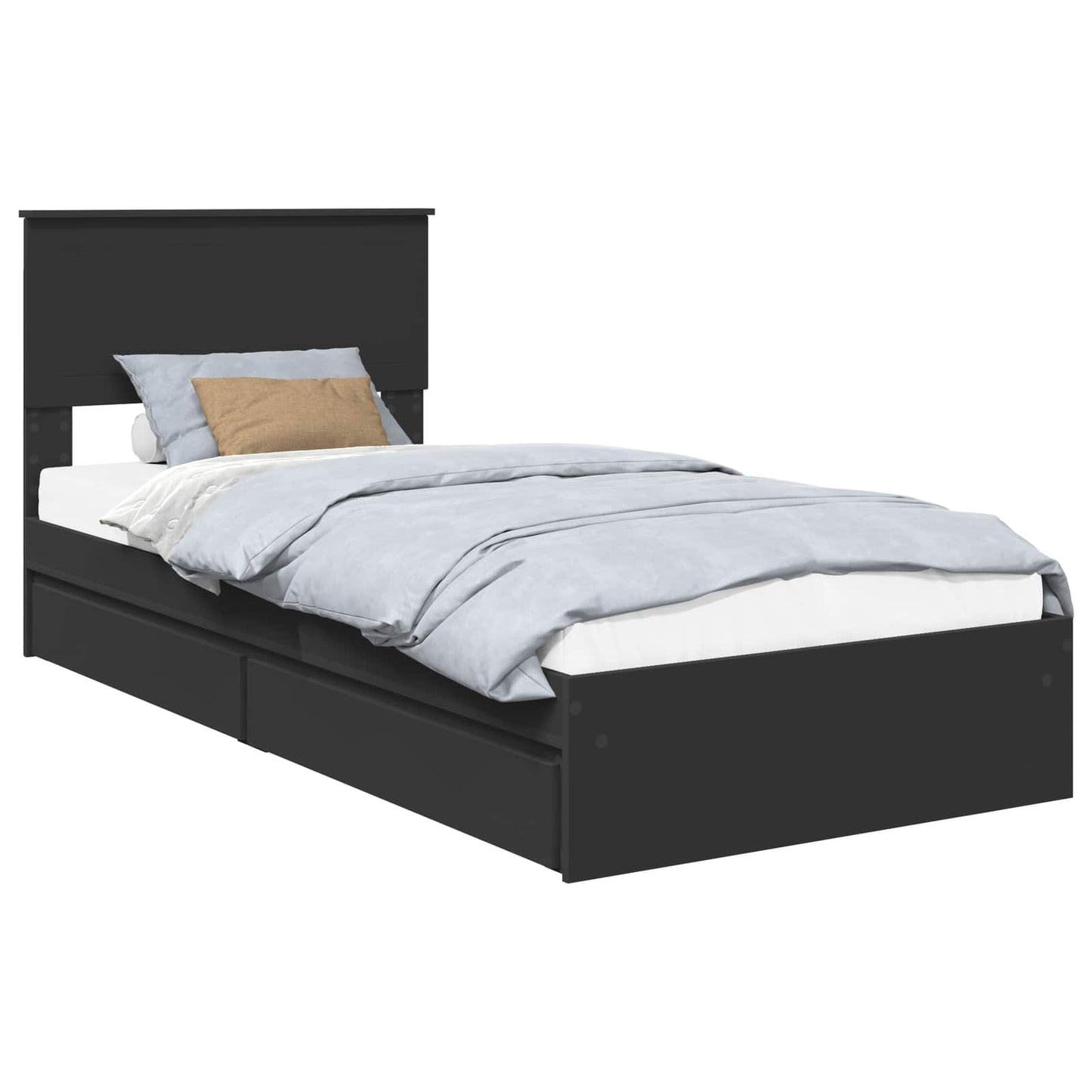 Opslag bed met hoofdeinde Zwart 90 x 190 cm Bewerkt hout is nu te koop bij PeponiXL, paradijselijk wonen!