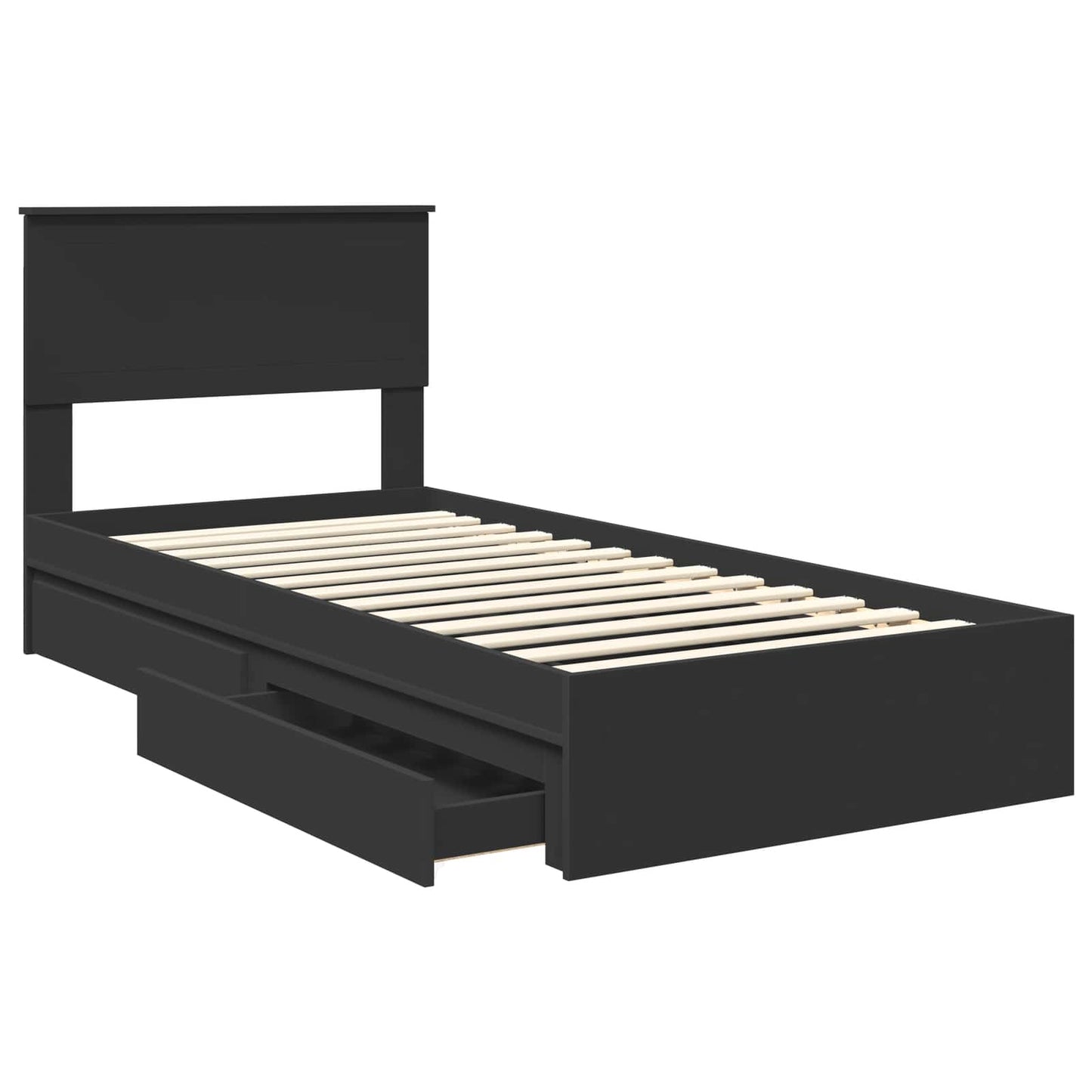 Opslag bed met hoofdeinde Zwart 90 x 190 cm Bewerkt hout is nu te koop bij PeponiXL, paradijselijk wonen!