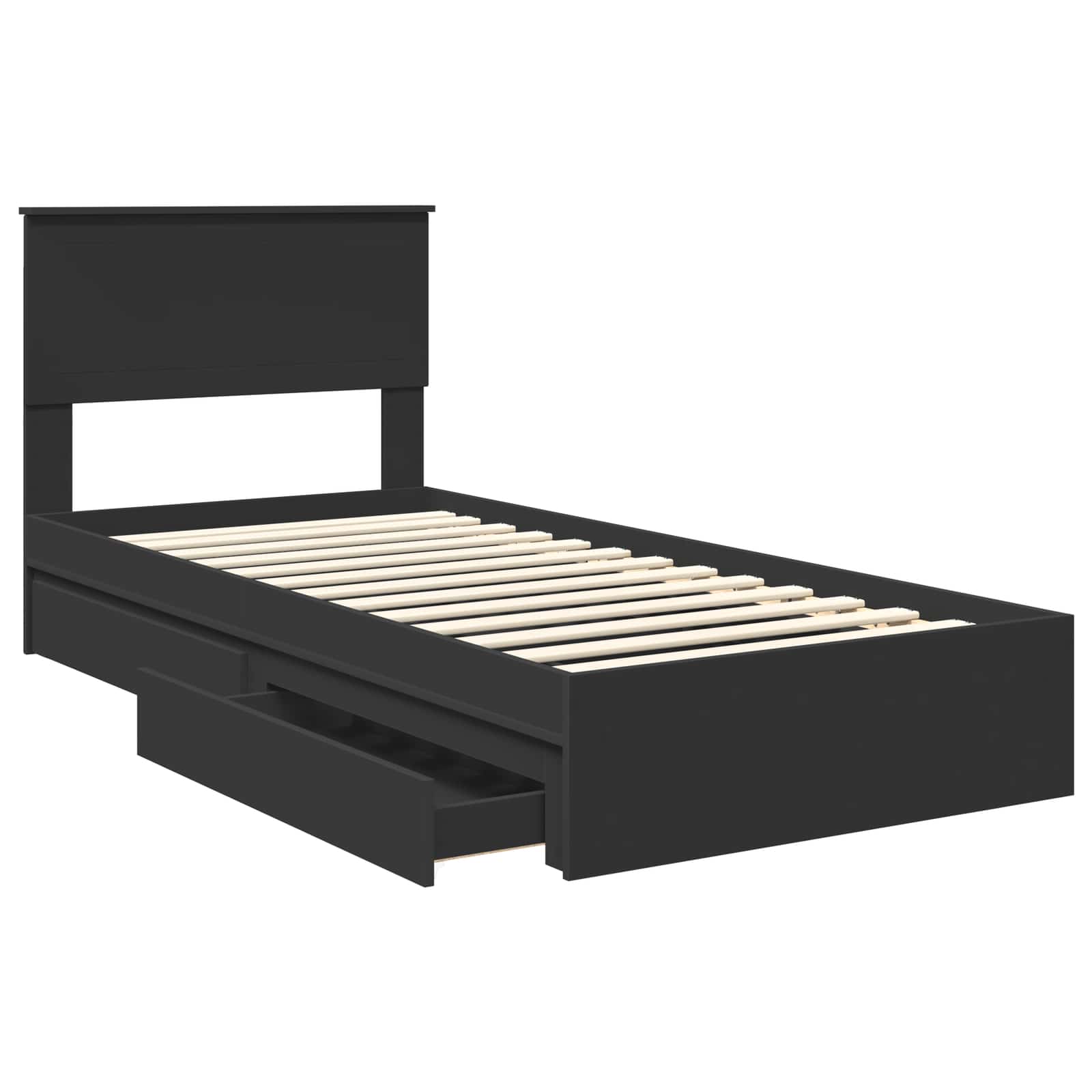 Opslag bed met hoofdeinde Zwart 90 x 190 cm Bewerkt hout is nu te koop bij PeponiXL, paradijselijk wonen!
