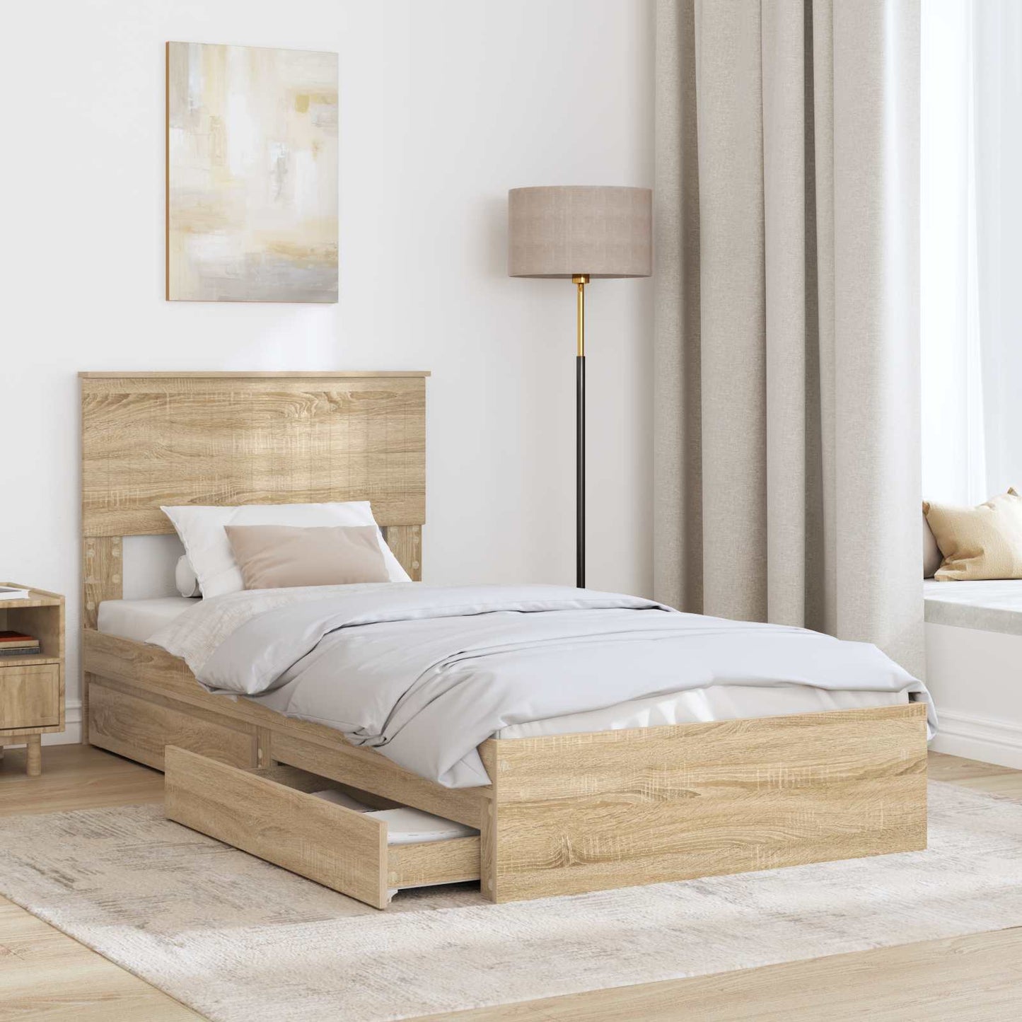 Opslag bed met hoofdeinde Sonoma Eiken 90 x 190 cm Bewerkt hout is nu te koop bij PeponiXL, paradijselijk wonen!