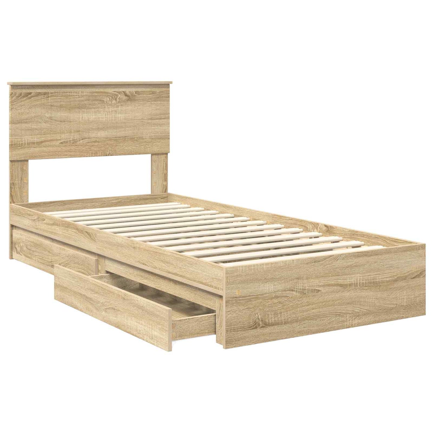 Opslag bed met hoofdeinde Sonoma Eiken 90 x 190 cm Bewerkt hout is nu te koop bij PeponiXL, paradijselijk wonen!