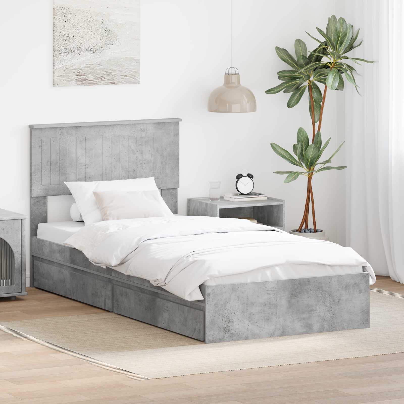 Opslag bed met hoofdeinde Beton Grijs 90 x 190 cm Bewerkt hout is nu te koop bij PeponiXL, paradijselijk wonen!