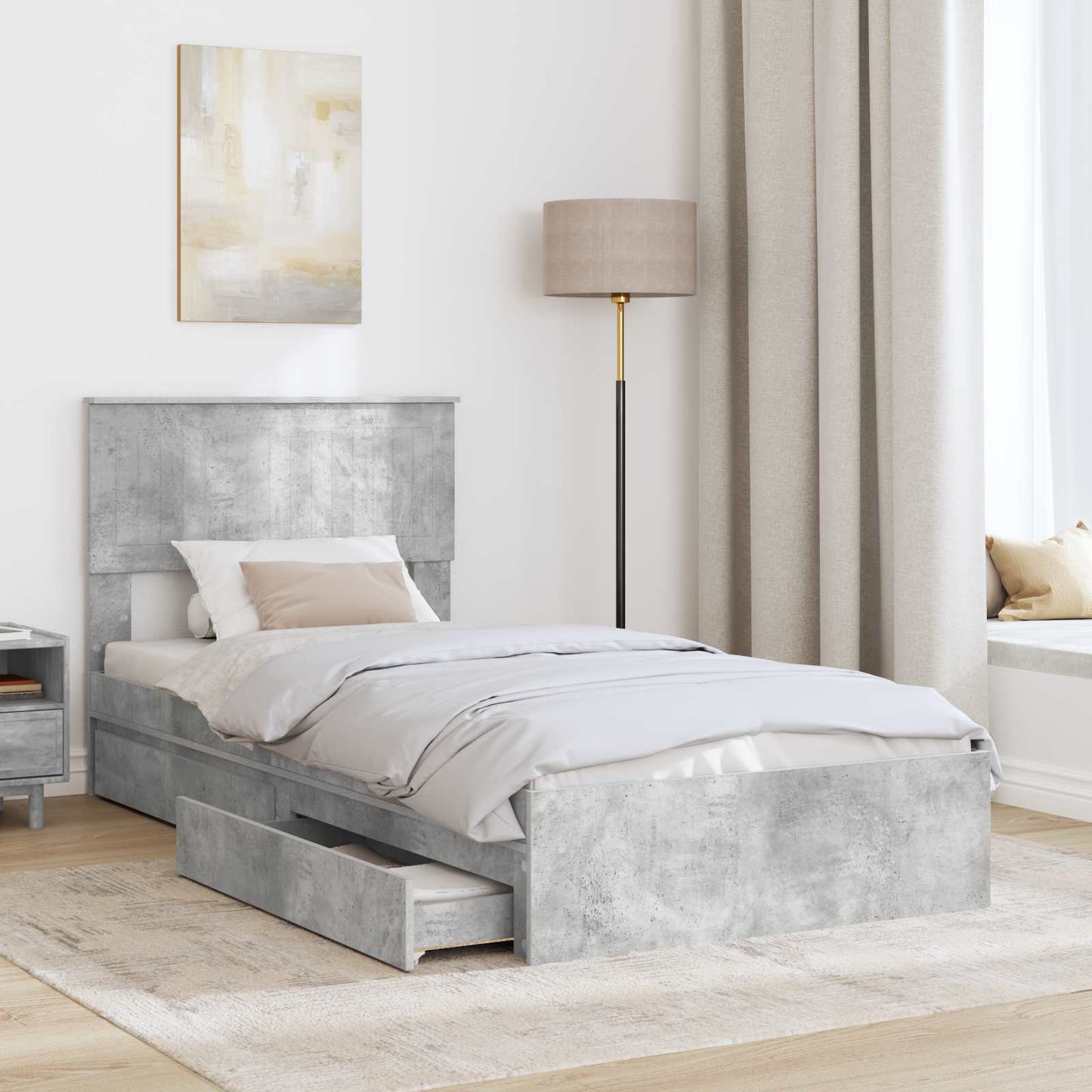 Opslag bed met hoofdeinde Beton Grijs 90 x 190 cm Bewerkt hout is nu te koop bij PeponiXL, paradijselijk wonen!