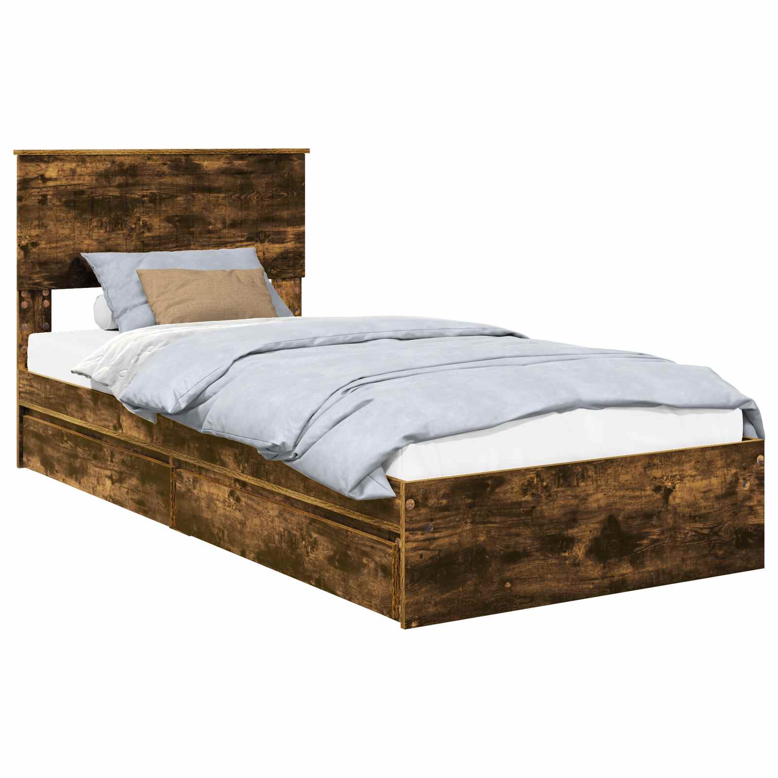 Opslag bed met lade Gerookt eiken 90 x 190 cm Bewerkt hout is nu te koop bij PeponiXL, paradijselijk wonen!