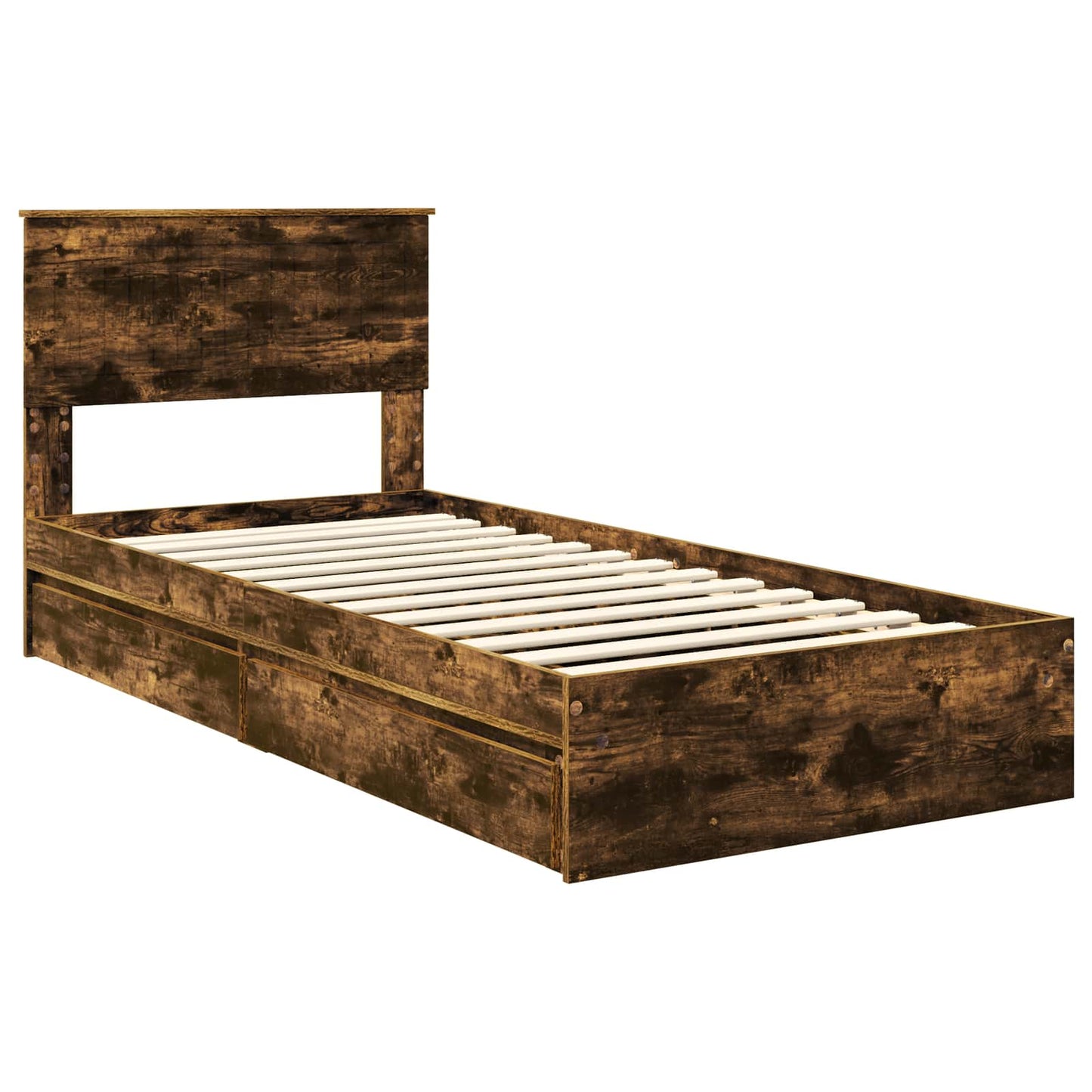 Opslag bed met lade Gerookt eiken 90 x 190 cm Bewerkt hout is nu te koop bij PeponiXL, paradijselijk wonen!