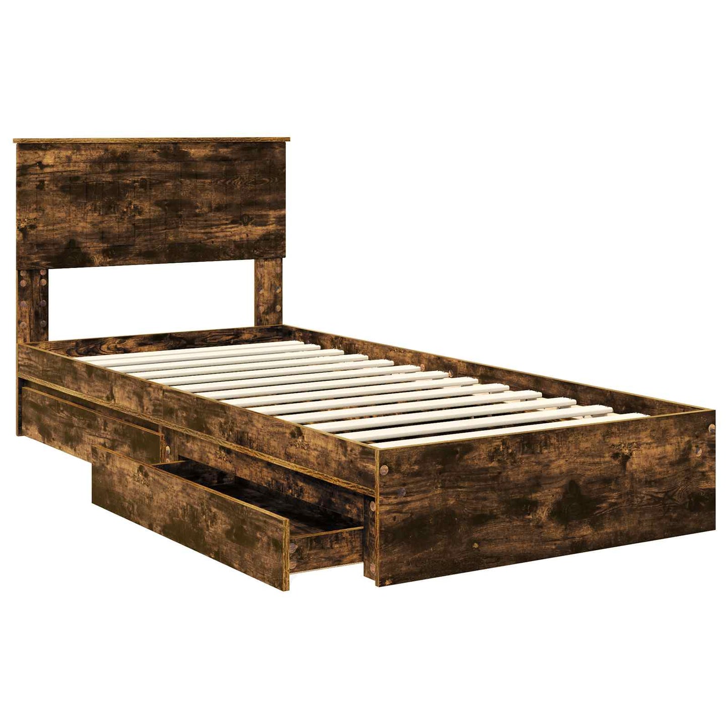 Opslag bed met lade Gerookt eiken 90 x 190 cm Bewerkt hout is nu te koop bij PeponiXL, paradijselijk wonen!