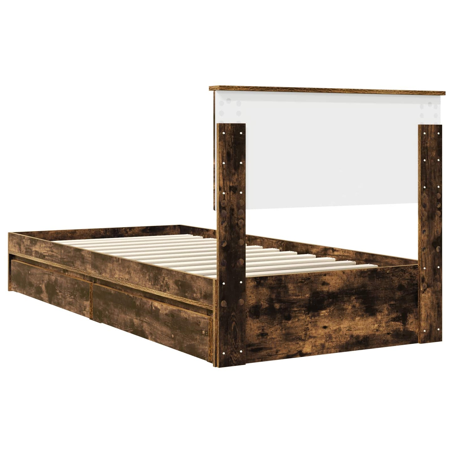 Opslag bed met lade Gerookt eiken 90 x 190 cm Bewerkt hout is nu te koop bij PeponiXL, paradijselijk wonen!