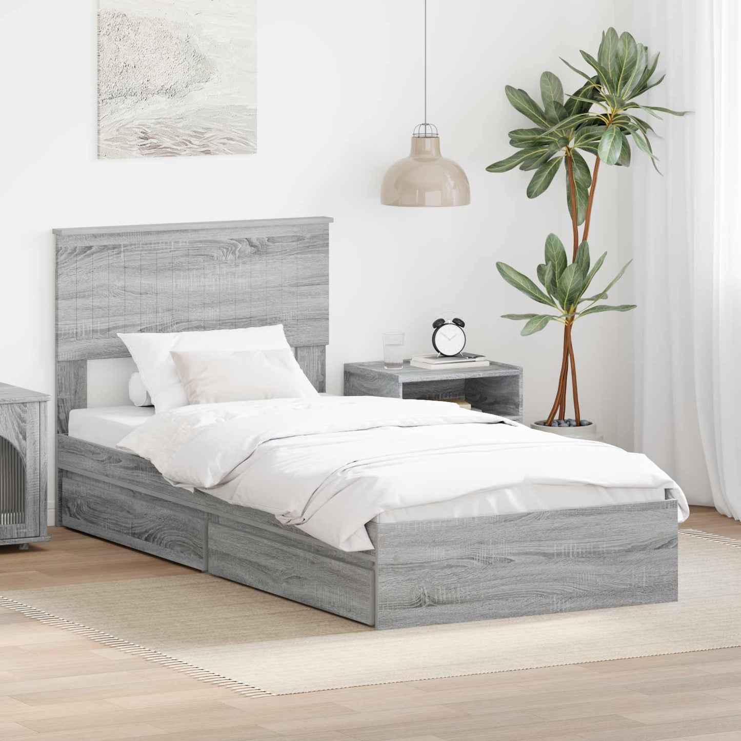 Opslag bed met hoofdeinde Grijs Sonoma 90 x 190 cm Bewerkt hout is nu te koop bij PeponiXL, paradijselijk wonen!