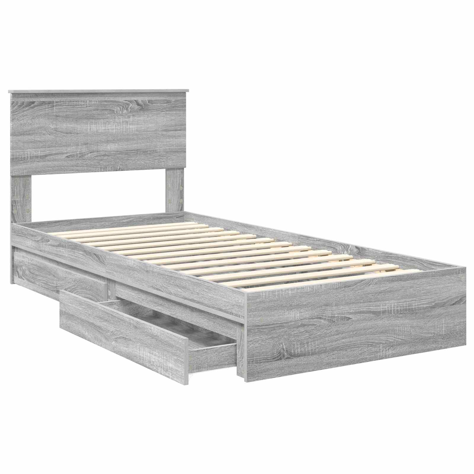 Opslag bed met hoofdeinde Grijs Sonoma 90 x 190 cm Bewerkt hout is nu te koop bij PeponiXL, paradijselijk wonen!
