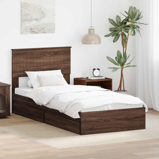 Opslag bed met hoofdeinde Bruin Eiken 90 x 190 cm Bewerkt hout is nu te koop bij PeponiXL, paradijselijk wonen!
