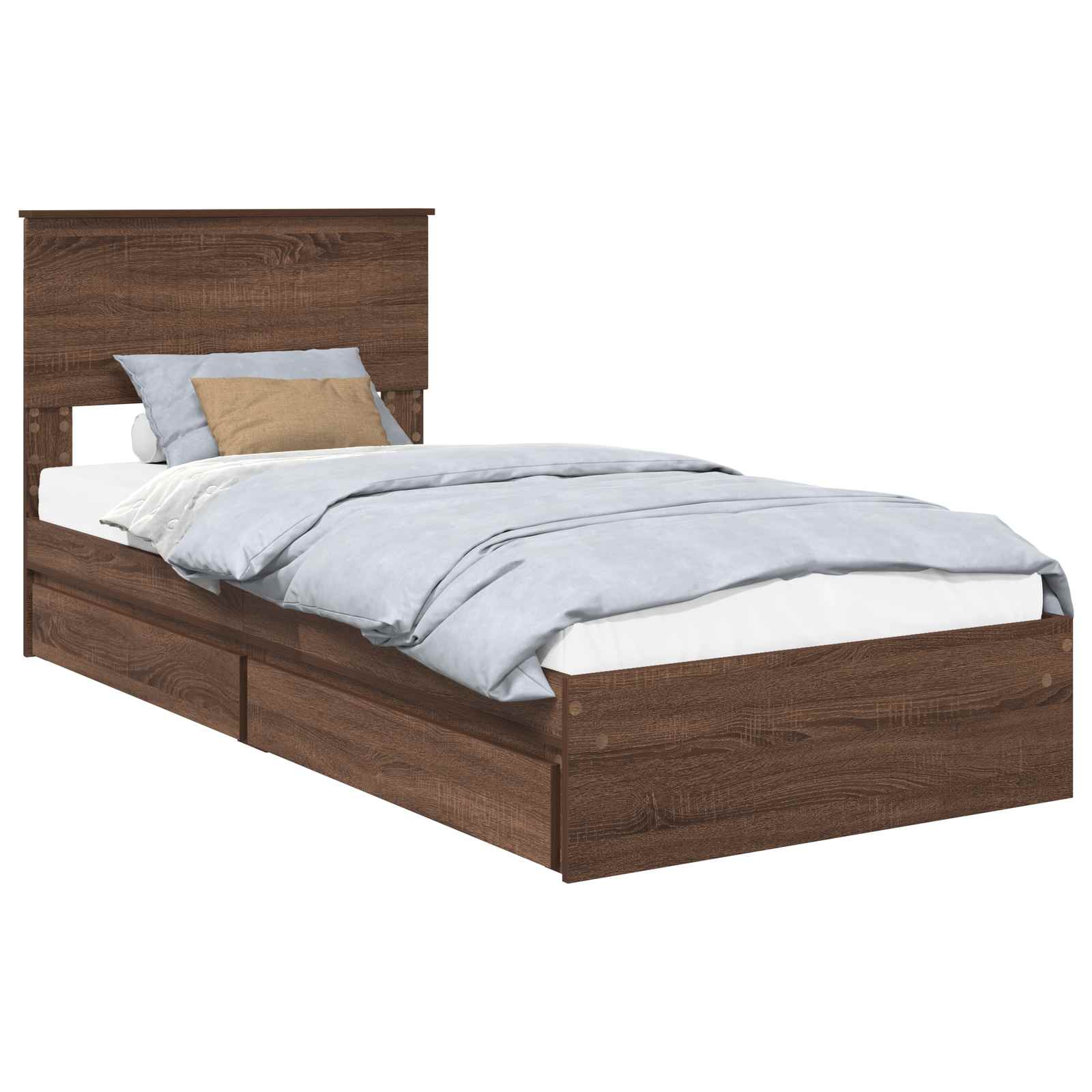 Opslag bed met hoofdeinde Bruin Eiken 90 x 190 cm Bewerkt hout is nu te koop bij PeponiXL, paradijselijk wonen!
