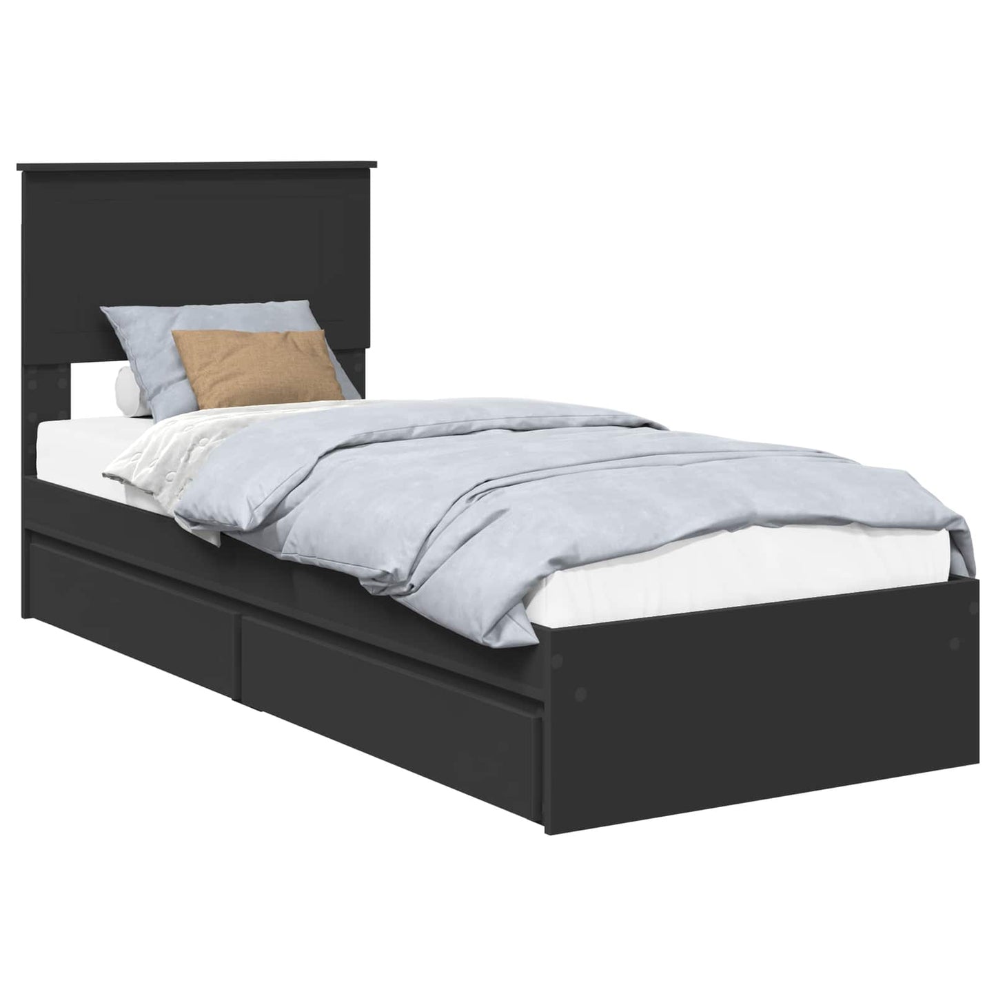 Opslag bed met hoofdeinde Zwart 75 x 190 cm Bewerkt hout is nu te koop bij PeponiXL, paradijselijk wonen!