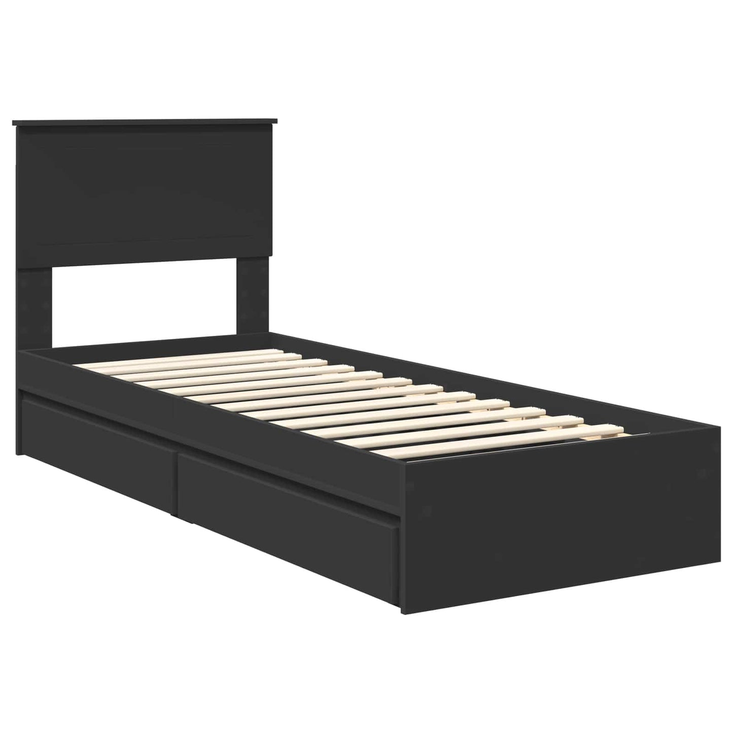 Opslag bed met hoofdeinde Zwart 75 x 190 cm Bewerkt hout is nu te koop bij PeponiXL, paradijselijk wonen!