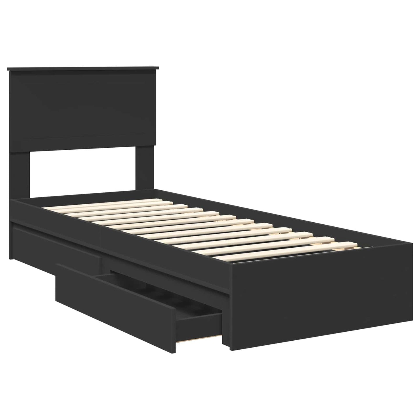 Opslag bed met hoofdeinde Zwart 75 x 190 cm Bewerkt hout is nu te koop bij PeponiXL, paradijselijk wonen!