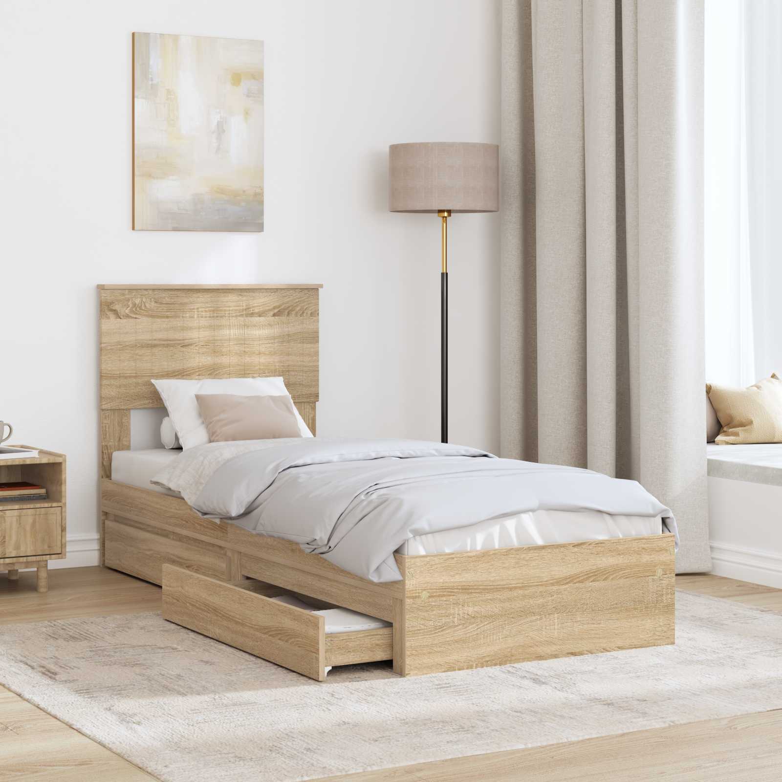Opslag bed met hoofdeinde Sonoma Eiken 75 x 190 cm Bewerkt hout is nu te koop bij PeponiXL, paradijselijk wonen!