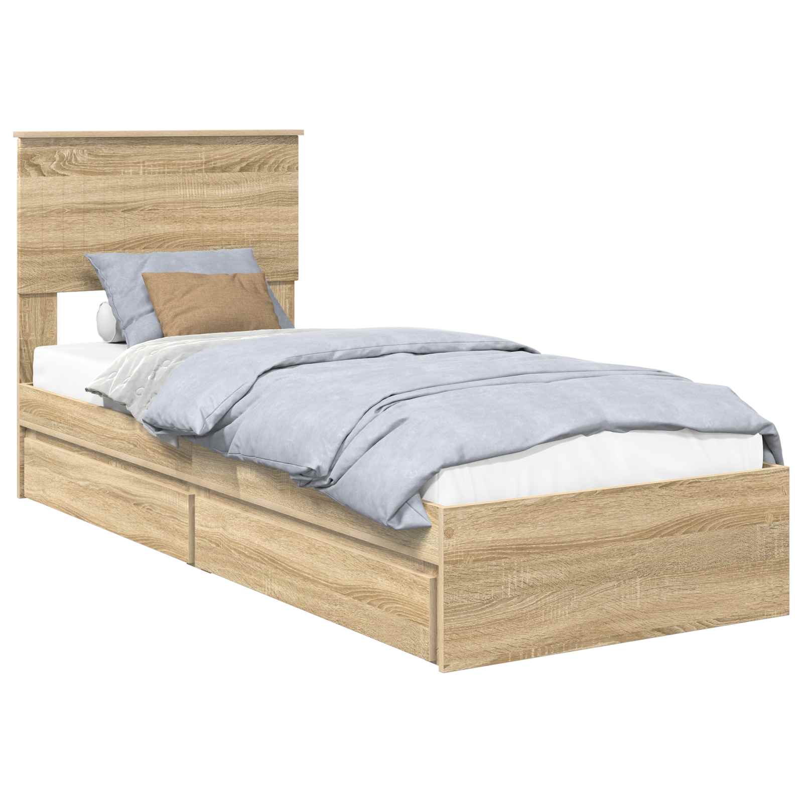 Opslag bed met hoofdeinde Sonoma Eiken 75 x 190 cm Bewerkt hout is nu te koop bij PeponiXL, paradijselijk wonen!