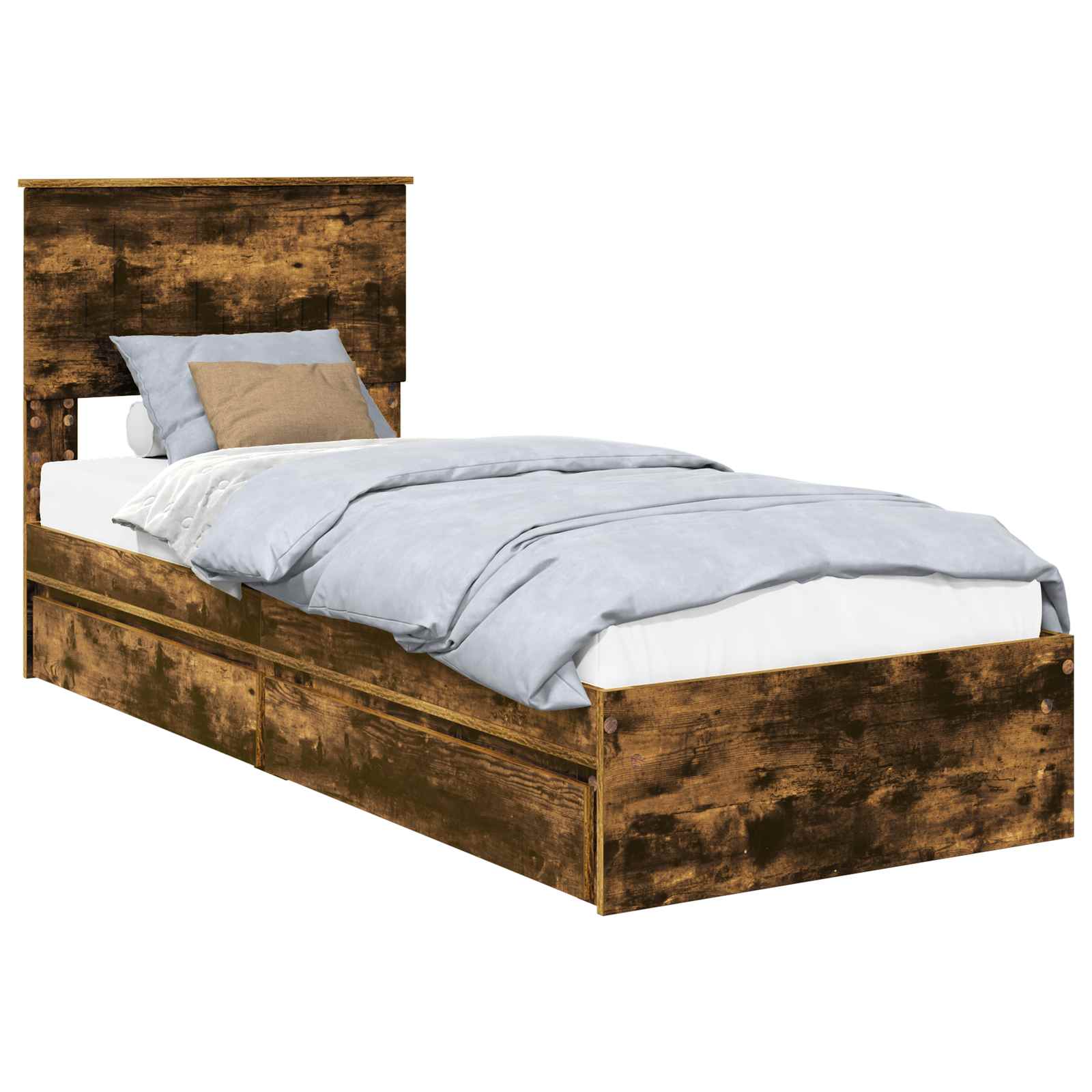 Opslag bed met lade Gerookt eiken 75 x 190 cm Bewerkt hout is nu te koop bij PeponiXL, paradijselijk wonen!
