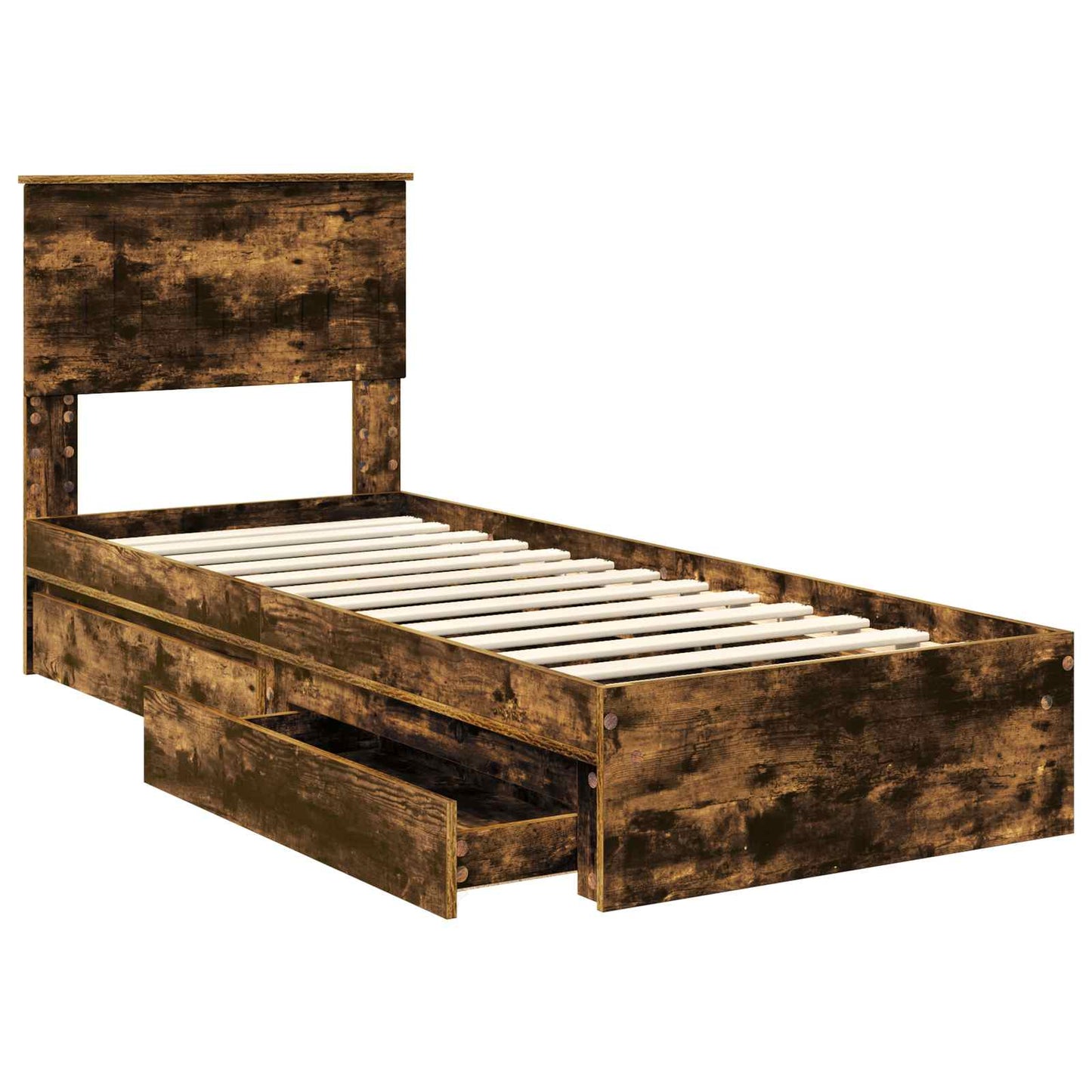 Opslag bed met lade Gerookt eiken 75 x 190 cm Bewerkt hout is nu te koop bij PeponiXL, paradijselijk wonen!