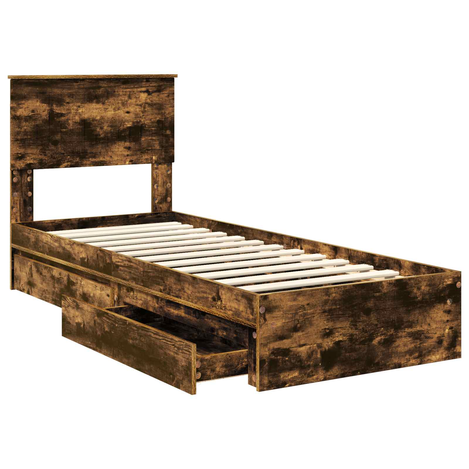 Opslag bed met lade Gerookt eiken 75 x 190 cm Bewerkt hout is nu te koop bij PeponiXL, paradijselijk wonen!