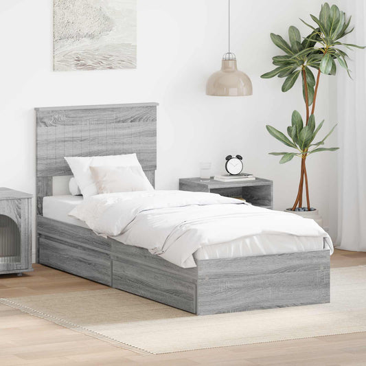 Opslag bed met hoofdeinde Grijs Sonoma 75 x 190 cm Bewerkt hout is nu te koop bij PeponiXL, paradijselijk wonen!