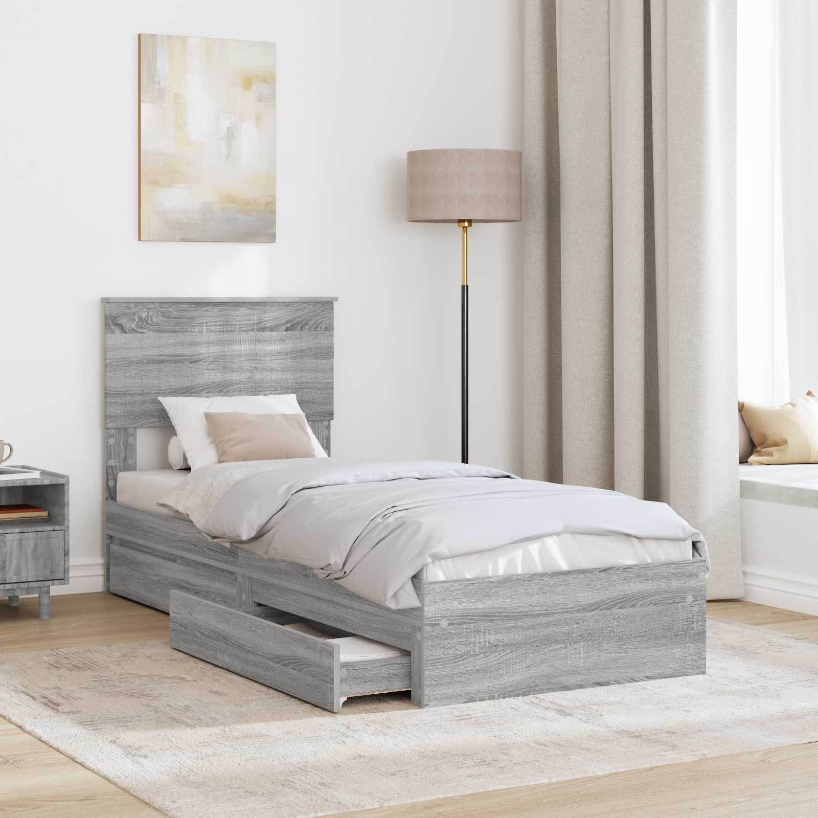 Opslag bed met hoofdeinde Grijs Sonoma 75 x 190 cm Bewerkt hout is nu te koop bij PeponiXL, paradijselijk wonen!