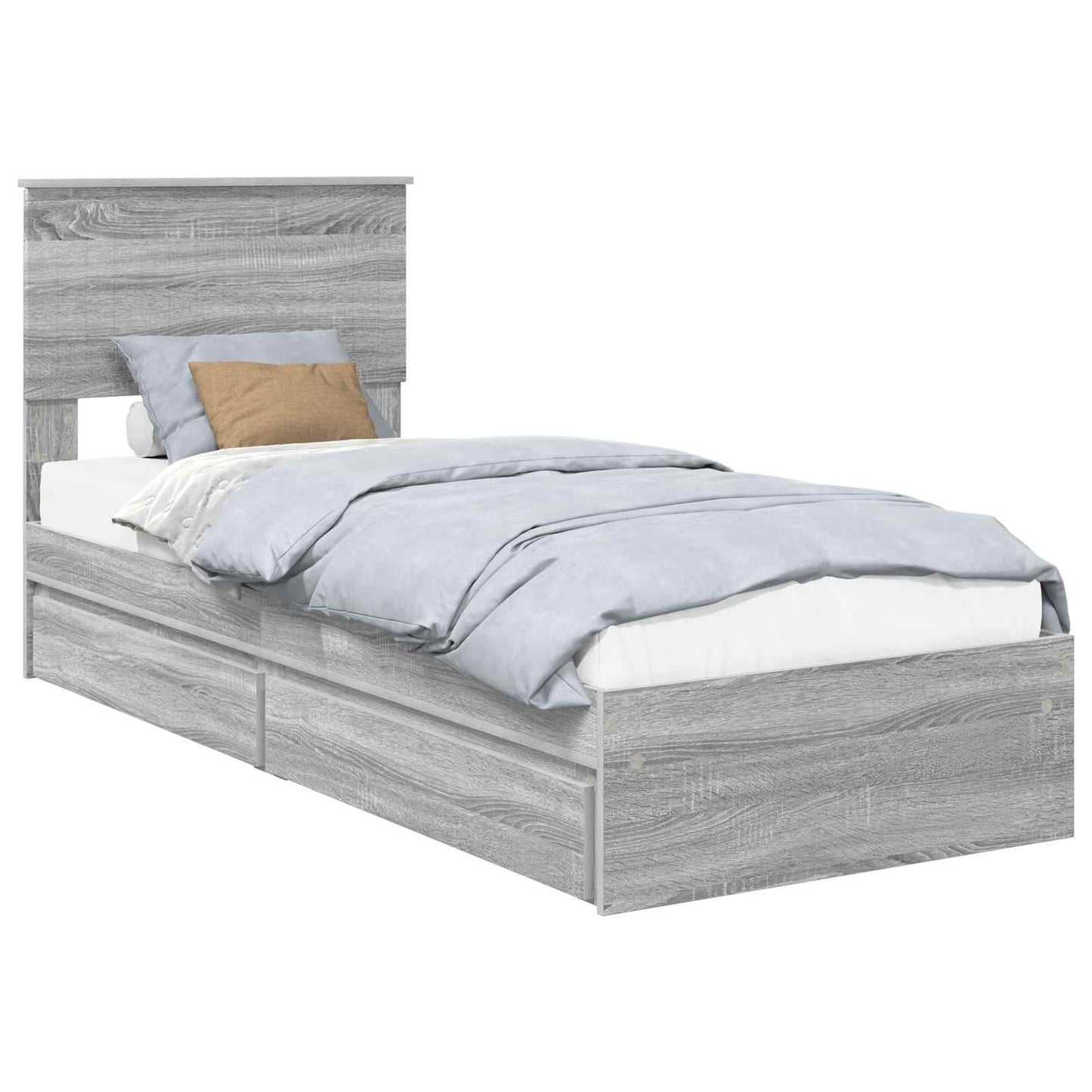 Opslag bed met hoofdeinde Grijs Sonoma 75 x 190 cm Bewerkt hout is nu te koop bij PeponiXL, paradijselijk wonen!