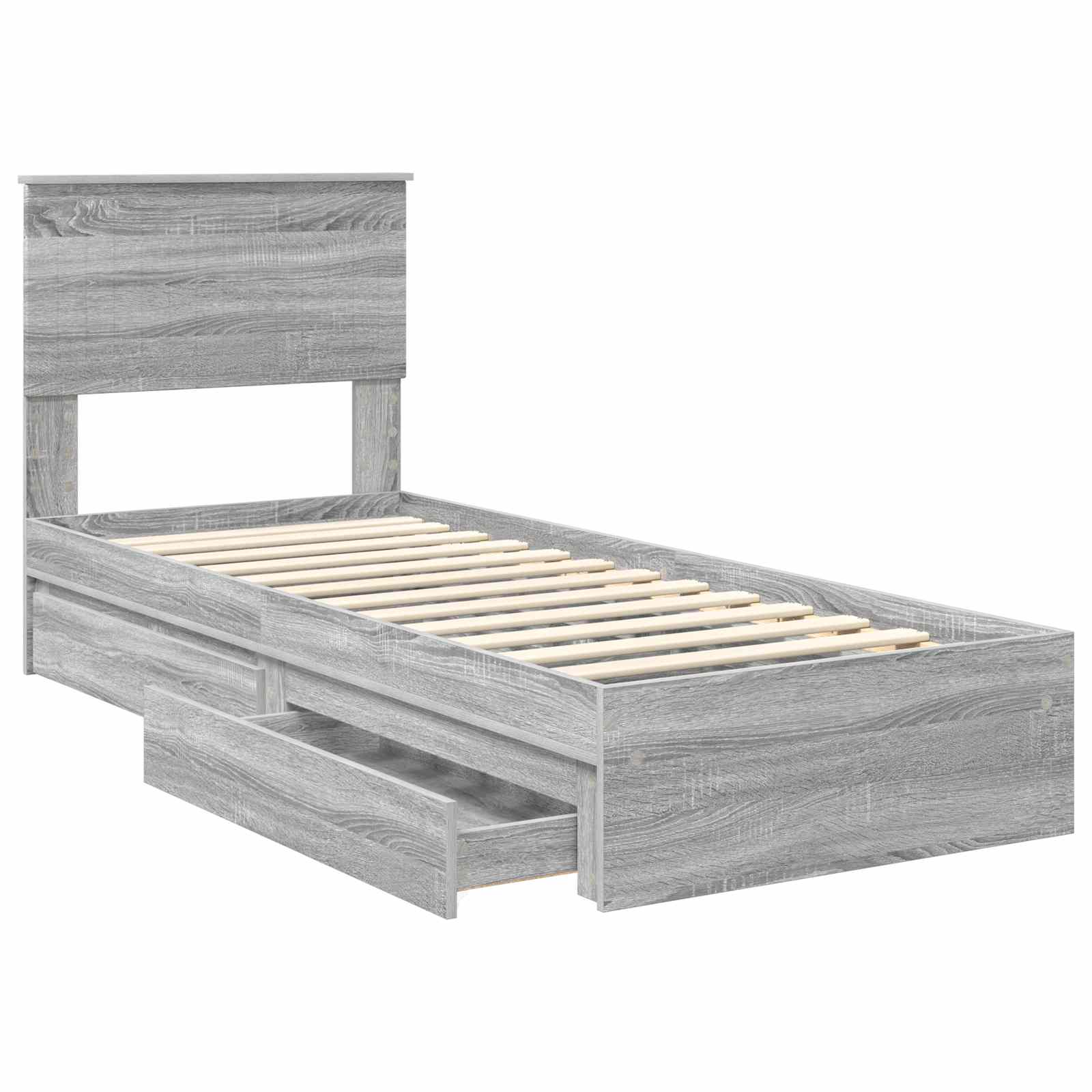 Opslag bed met hoofdeinde Grijs Sonoma 75 x 190 cm Bewerkt hout is nu te koop bij PeponiXL, paradijselijk wonen!