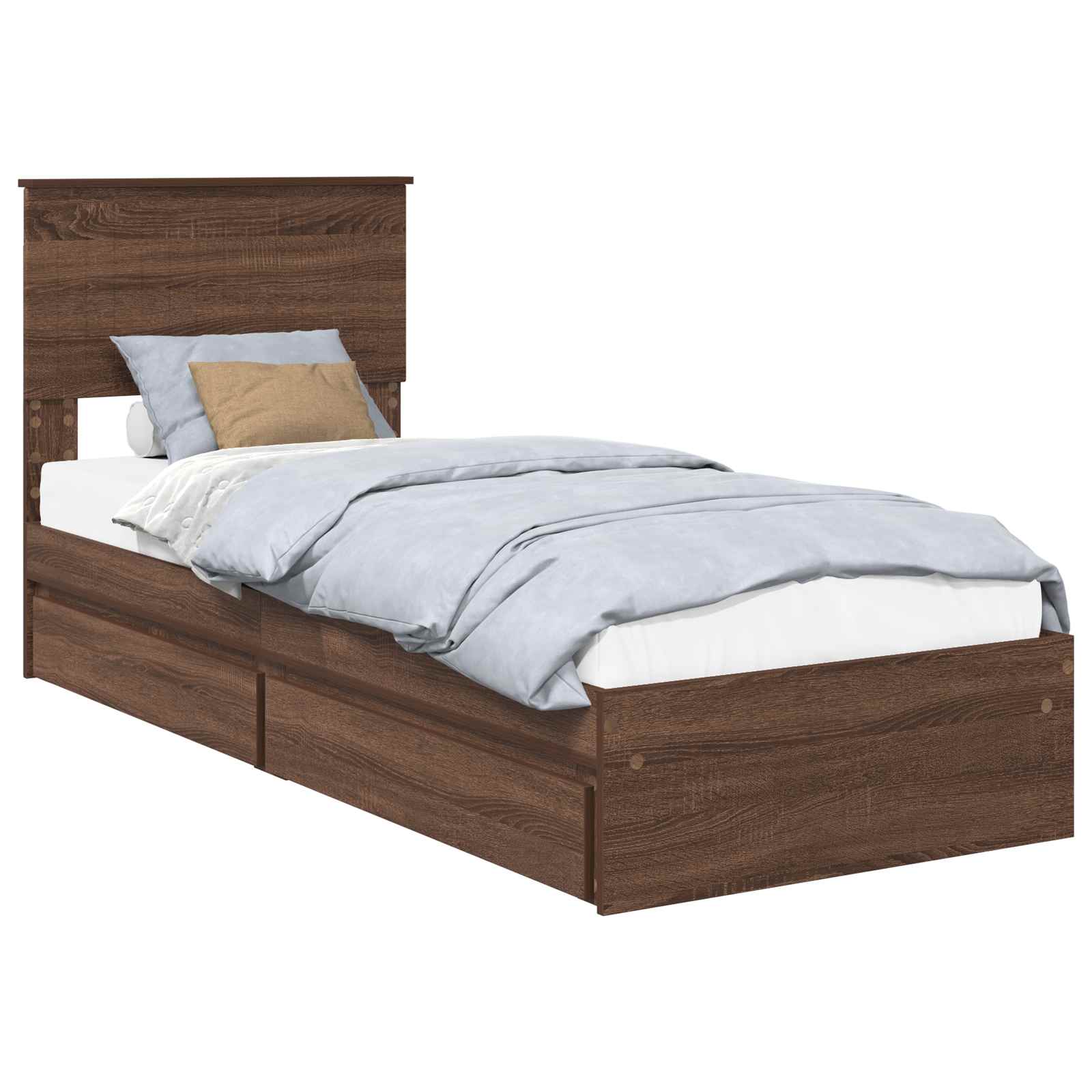 Opslag bed met hoofdeinde Bruin Eiken 75 x 190 cm Bewerkt hout is nu te koop bij PeponiXL, paradijselijk wonen!