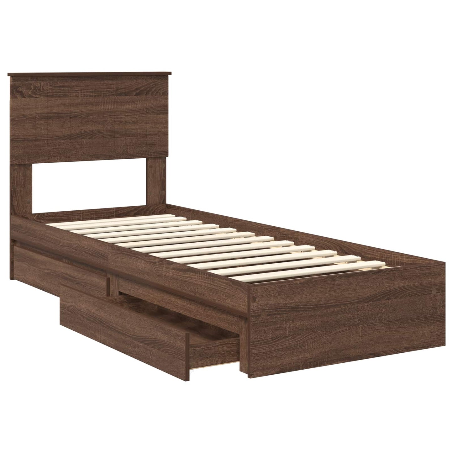 Opslag bed met hoofdeinde Bruin Eiken 75 x 190 cm Bewerkt hout is nu te koop bij PeponiXL, paradijselijk wonen!