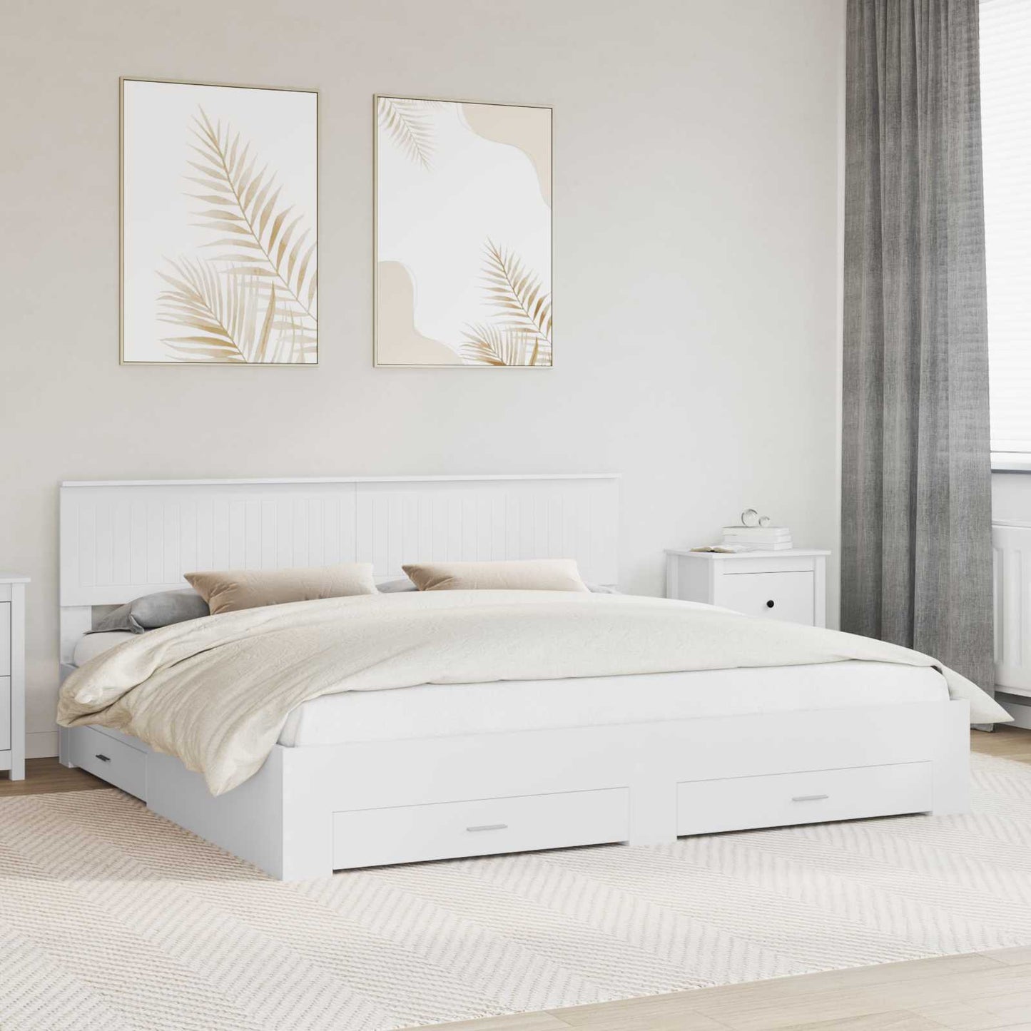 Bedframe met hoofdeinde met lade Wit 200 x 200 cm Bewerkt hout is nu te koop bij PeponiXL, paradijselijk wonen!