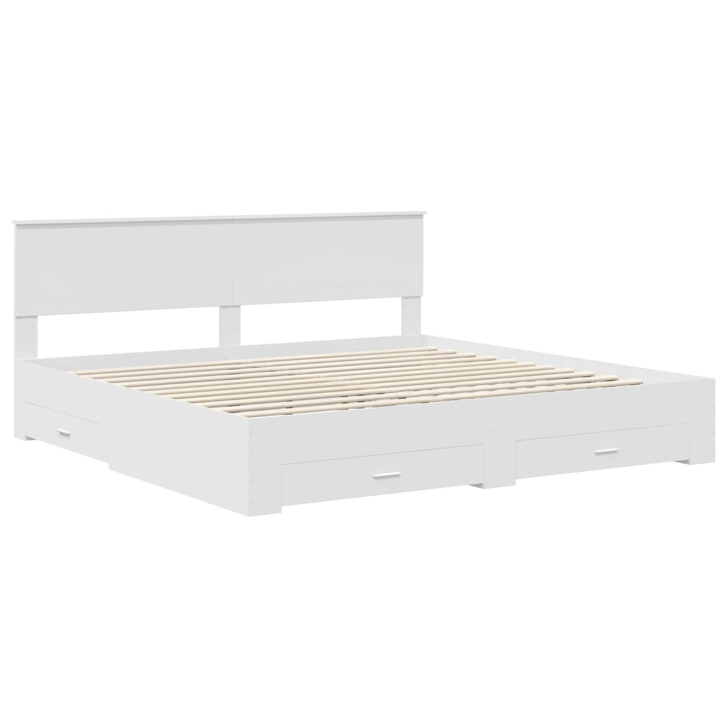 Bedframe met hoofdeinde met lade Wit 200 x 200 cm Bewerkt hout is nu te koop bij PeponiXL, paradijselijk wonen!