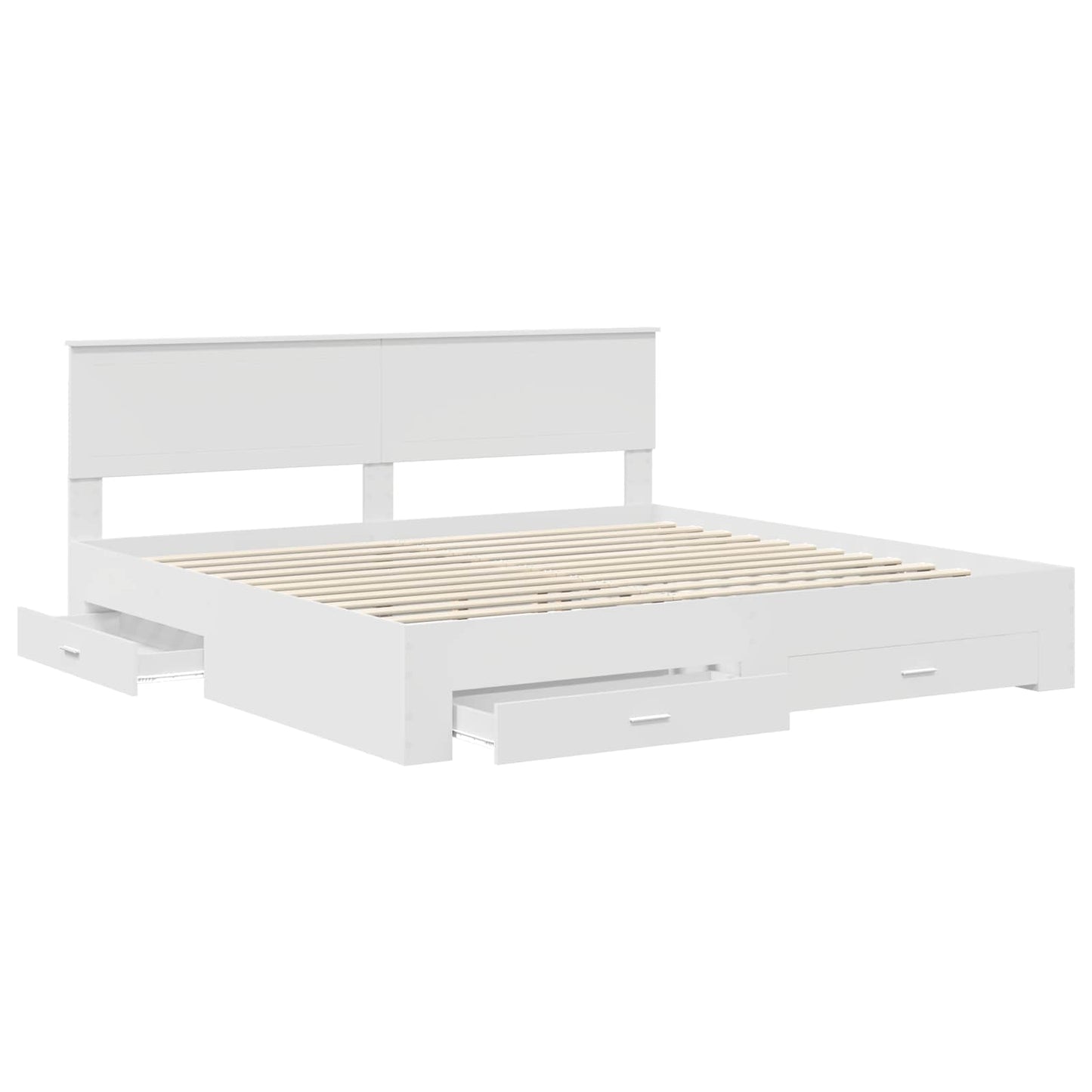 Bedframe met hoofdeinde met lade Wit 200 x 200 cm Bewerkt hout is nu te koop bij PeponiXL, paradijselijk wonen!