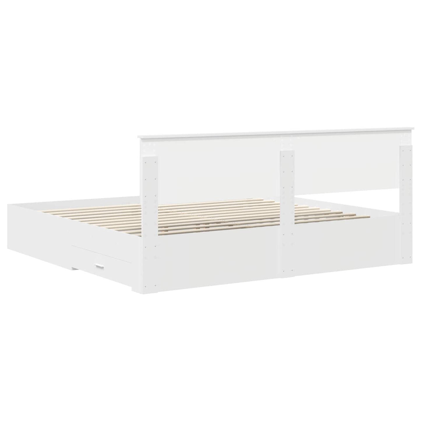 Bedframe met hoofdeinde met lade Wit 200 x 200 cm Bewerkt hout is nu te koop bij PeponiXL, paradijselijk wonen!